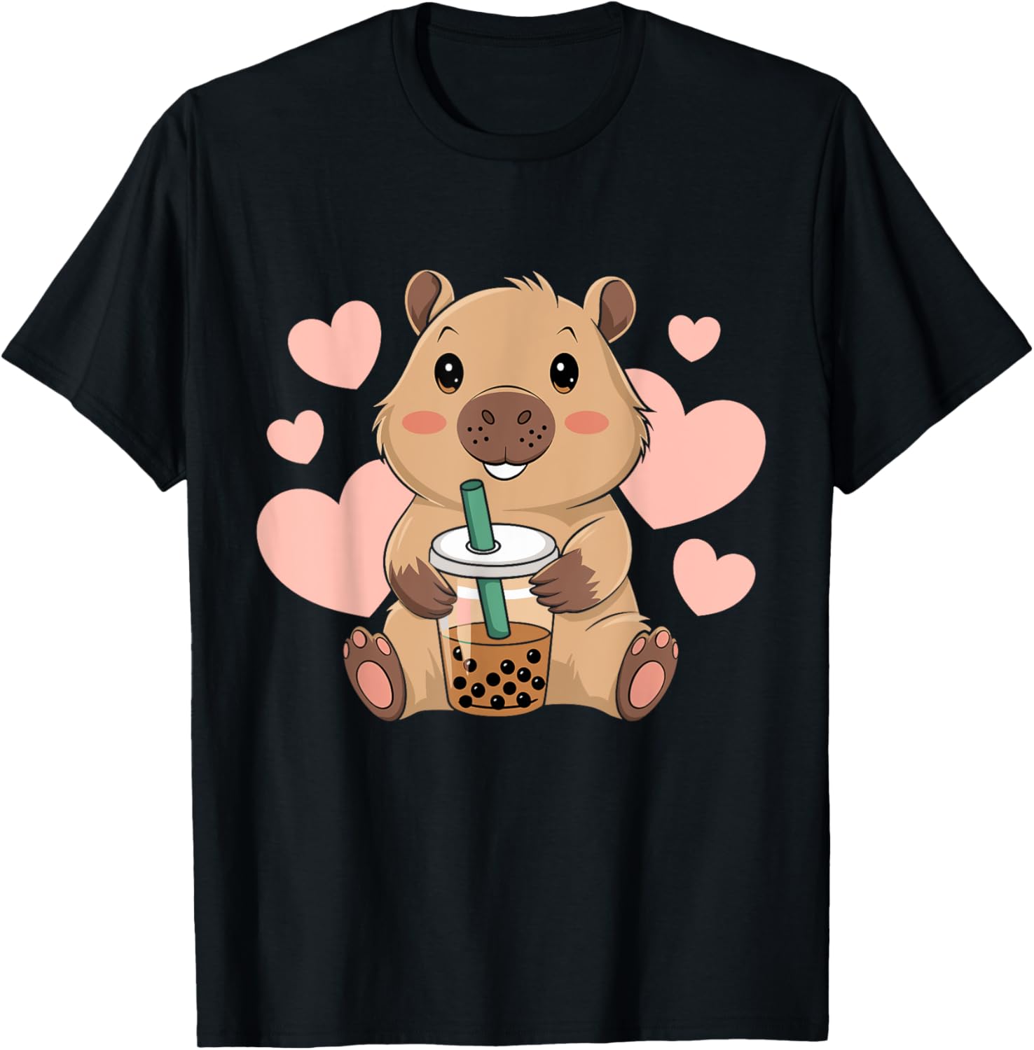 Cute Capybara Boba Tea T-Shirt for Women and Girls - Adorable Bubble Rodent Design - 5