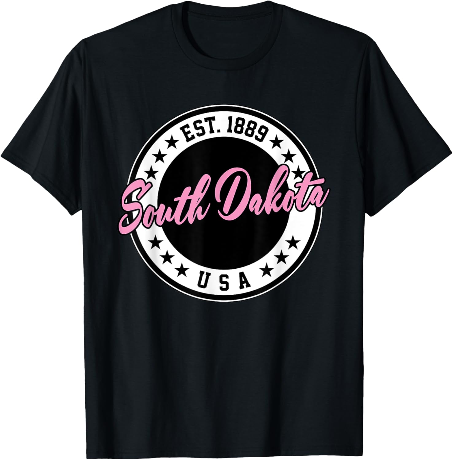 South Dakota Script Circle Pink Text T-Shirt for Trendy Style - 1