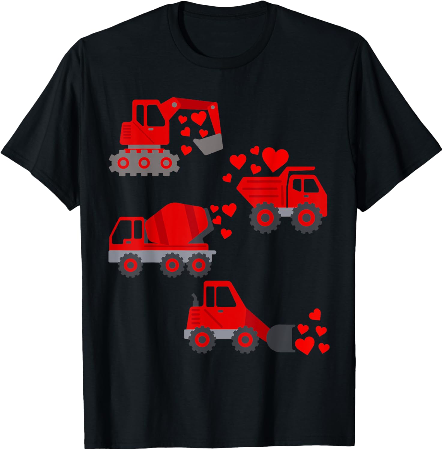 Funny Valentine's Day Construction Trucks Hearts T-Shirt for Boys - 3