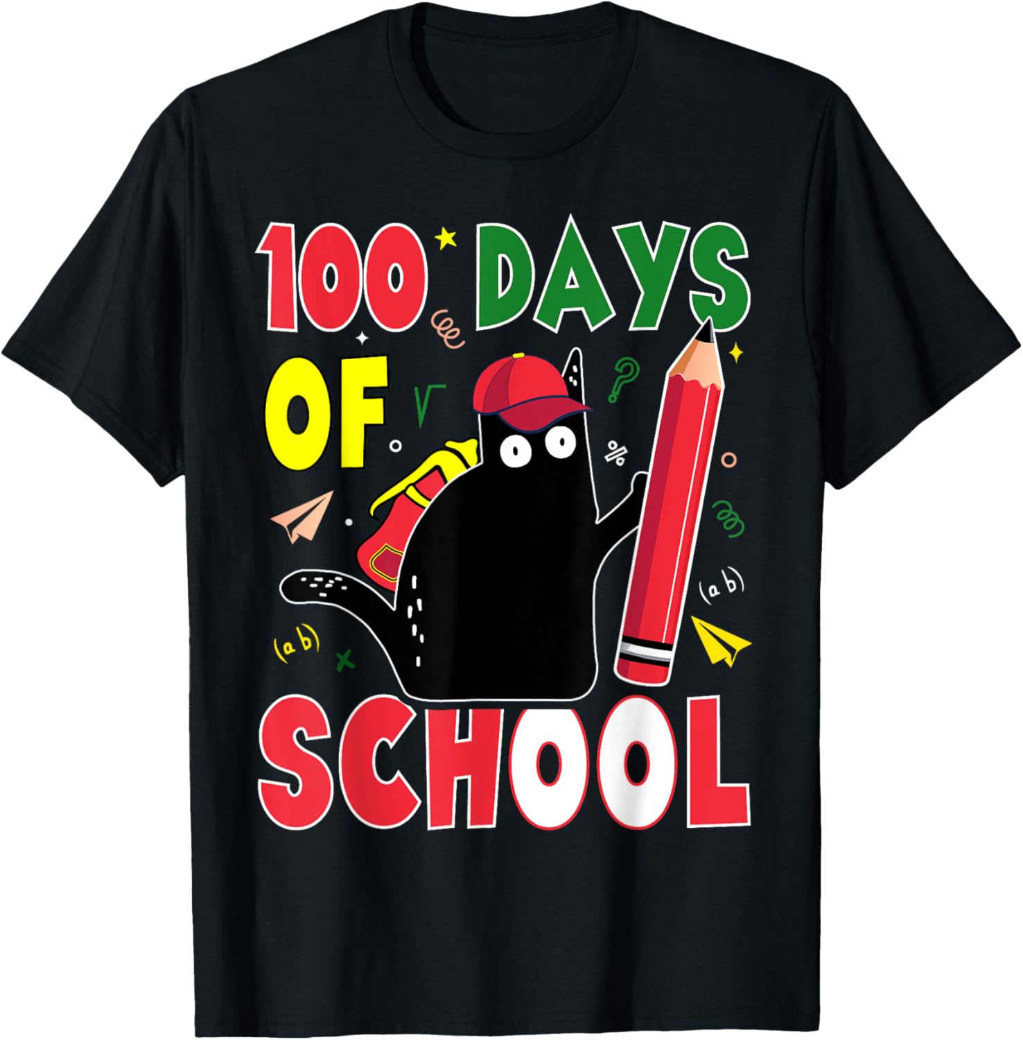 Funny Cat 100 Days of School T-Shirt for Kids and Adults - 20