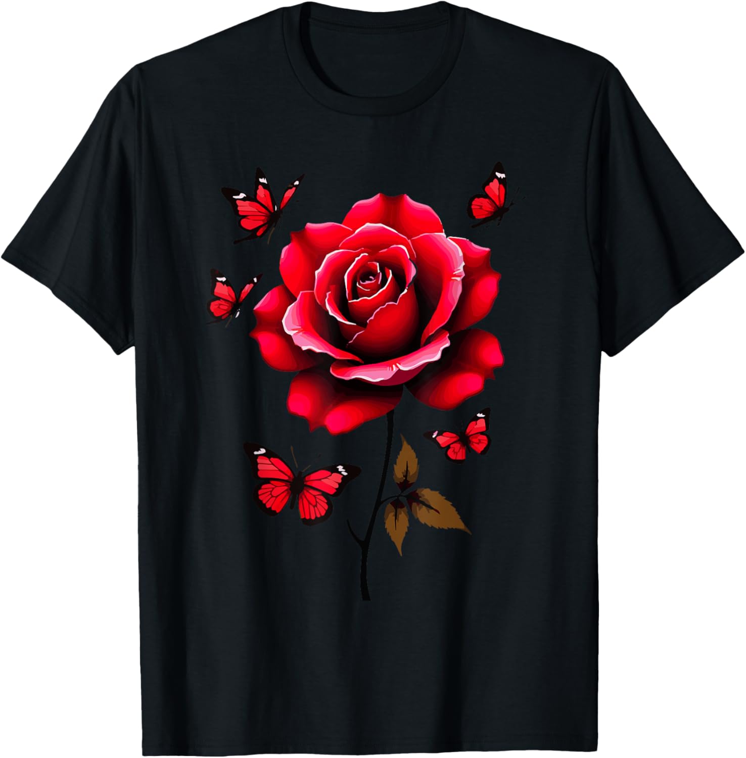 Red Rose and Butterflies Floral Spring T-Shirt for Aesthetic Lovers - 2