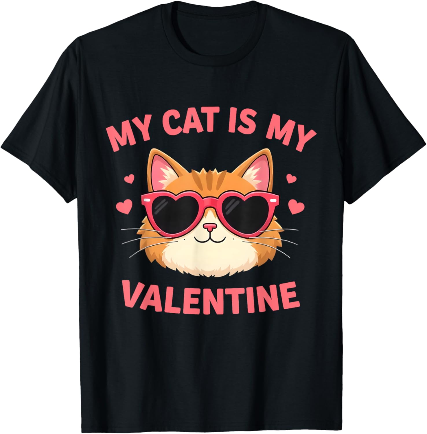 Cute Cat Lover Valentine's Day T-Shirt with Hearts for Cat Owners - 1