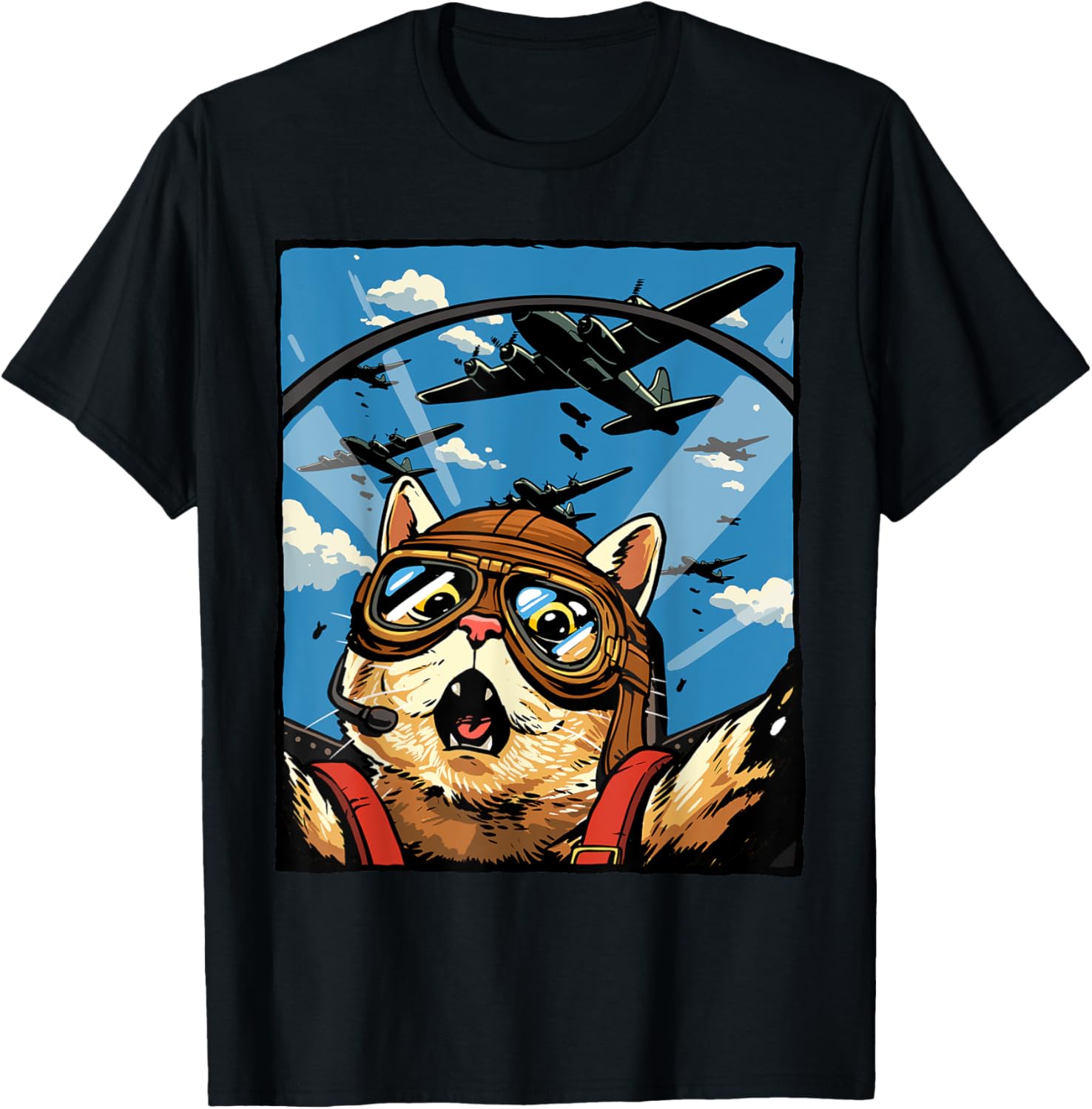 Funny Cat Pilot Jet Fighter T-Shirt for Cat Lovers and Meme Fans - 25