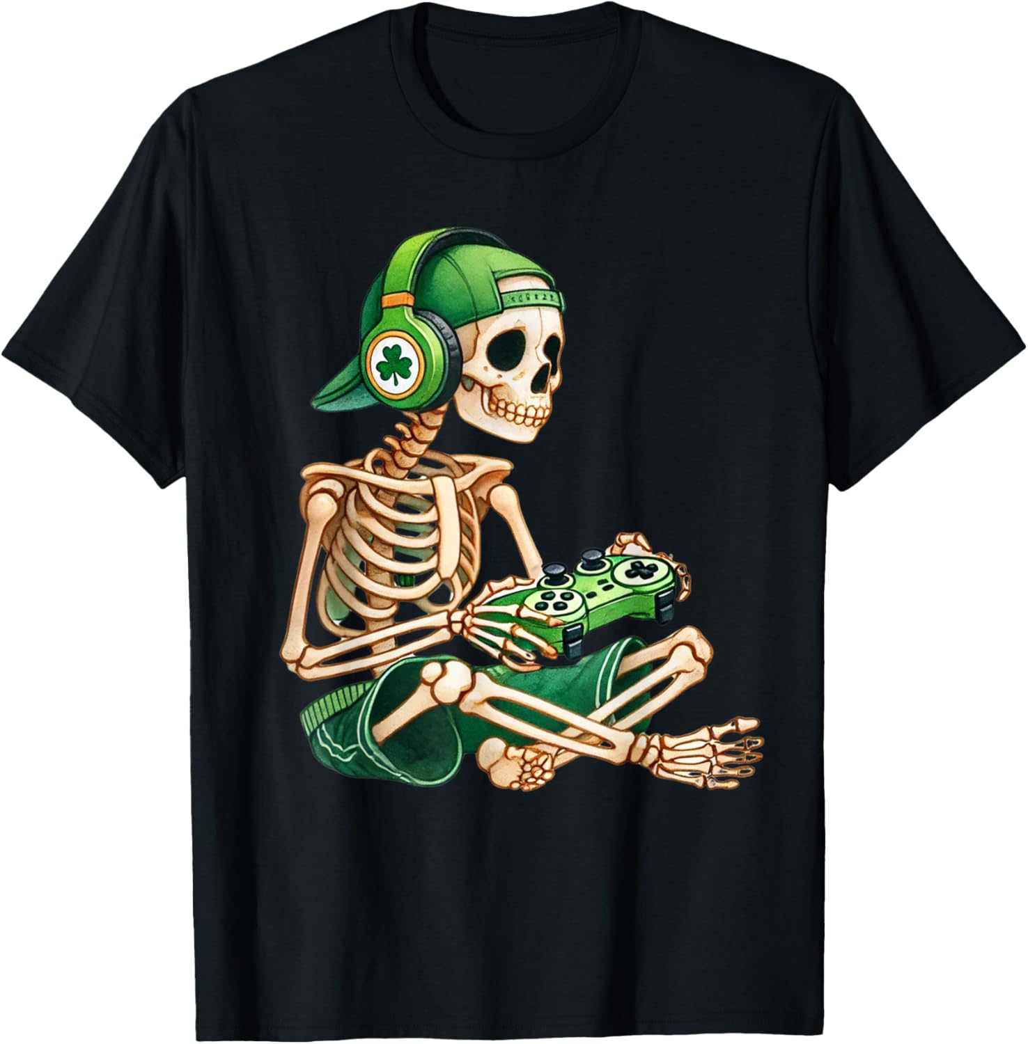 St Patricks Day Skeleton Leprechaun Gamer T-Shirt for Boys - 12