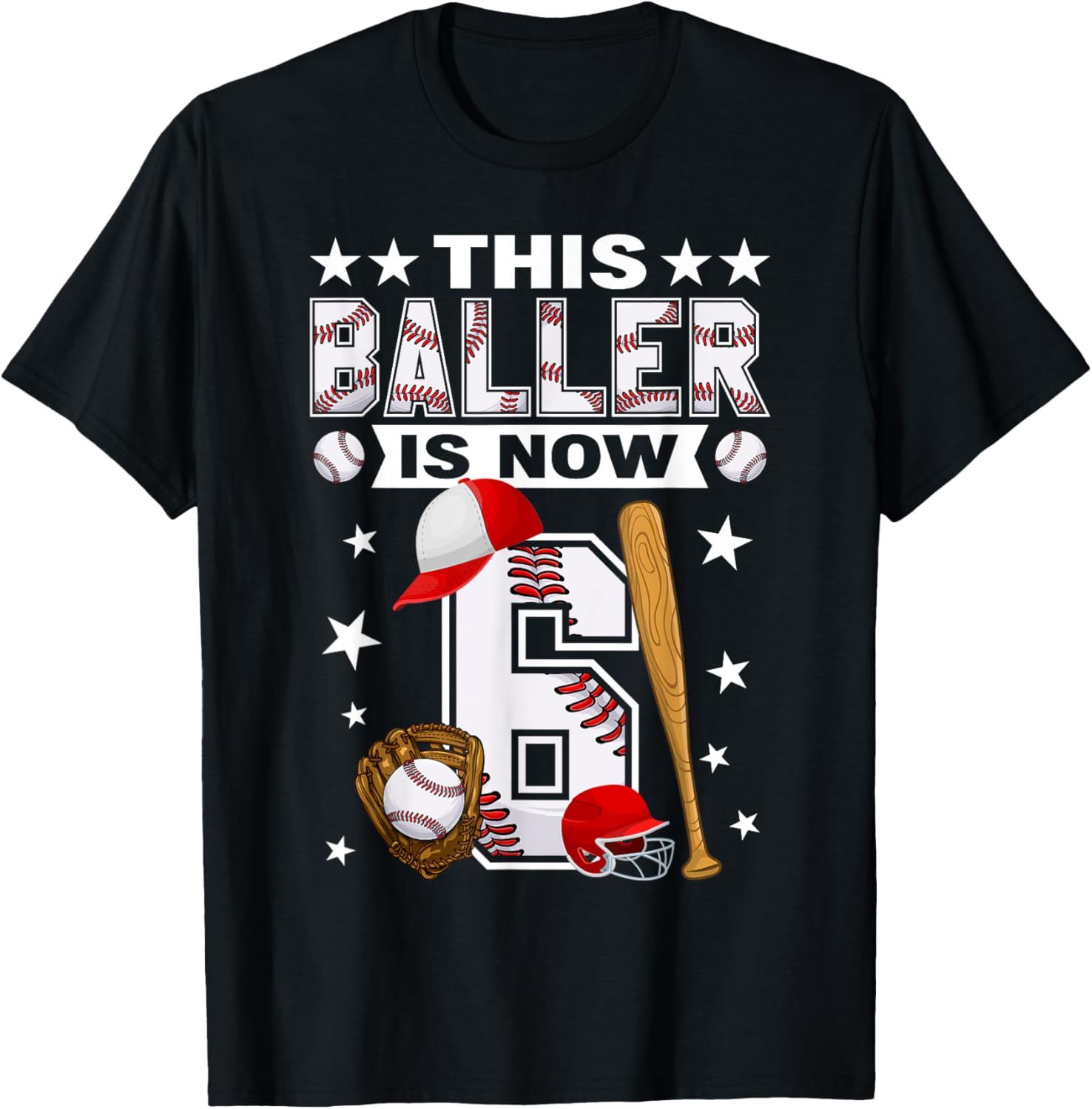 Cute 6 Year Old Baseball Lovers Boys T-Shirt for Kids Fun Style - 27