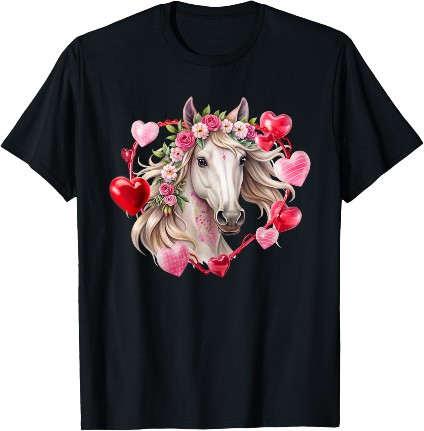 Happy Valentine's Day Equestrian T-Shirt with Horse and Hearts Design - 4