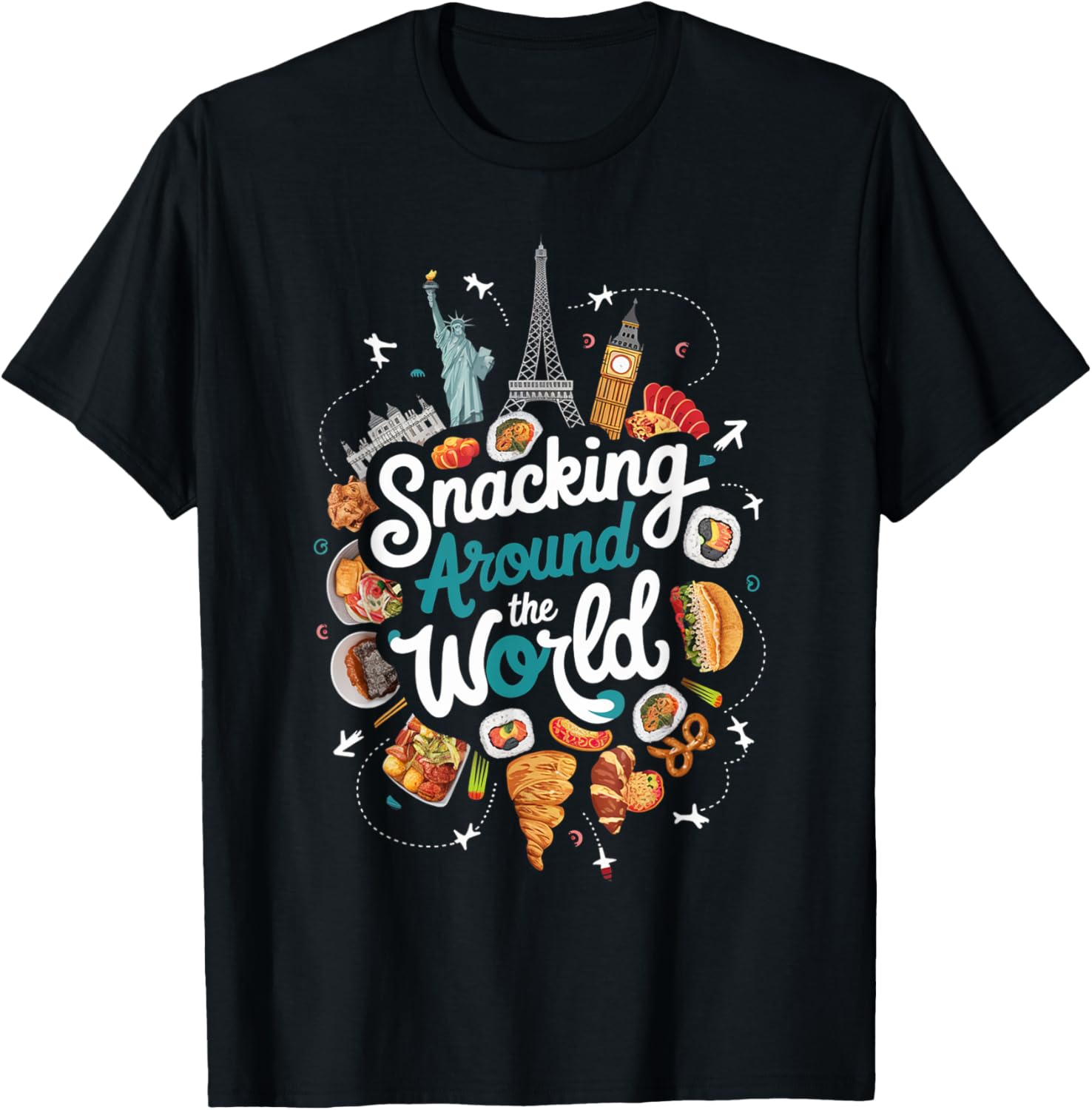Snacking Around The World T-Shirt for Food Lovers in Travel Style - 16