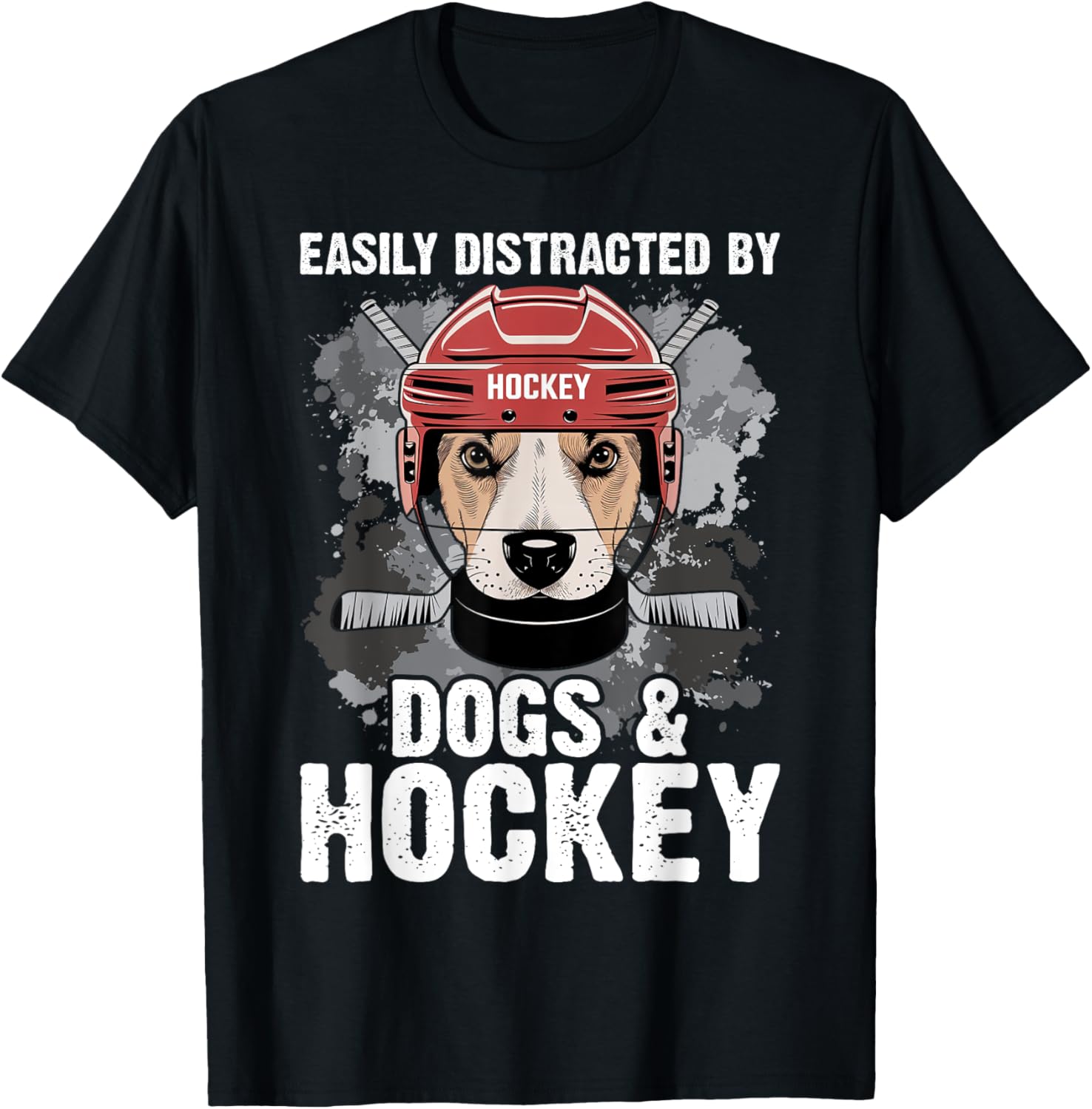 Funny Easily Distracted by Dogs and Hockey T-Shirt for All Ages - 9