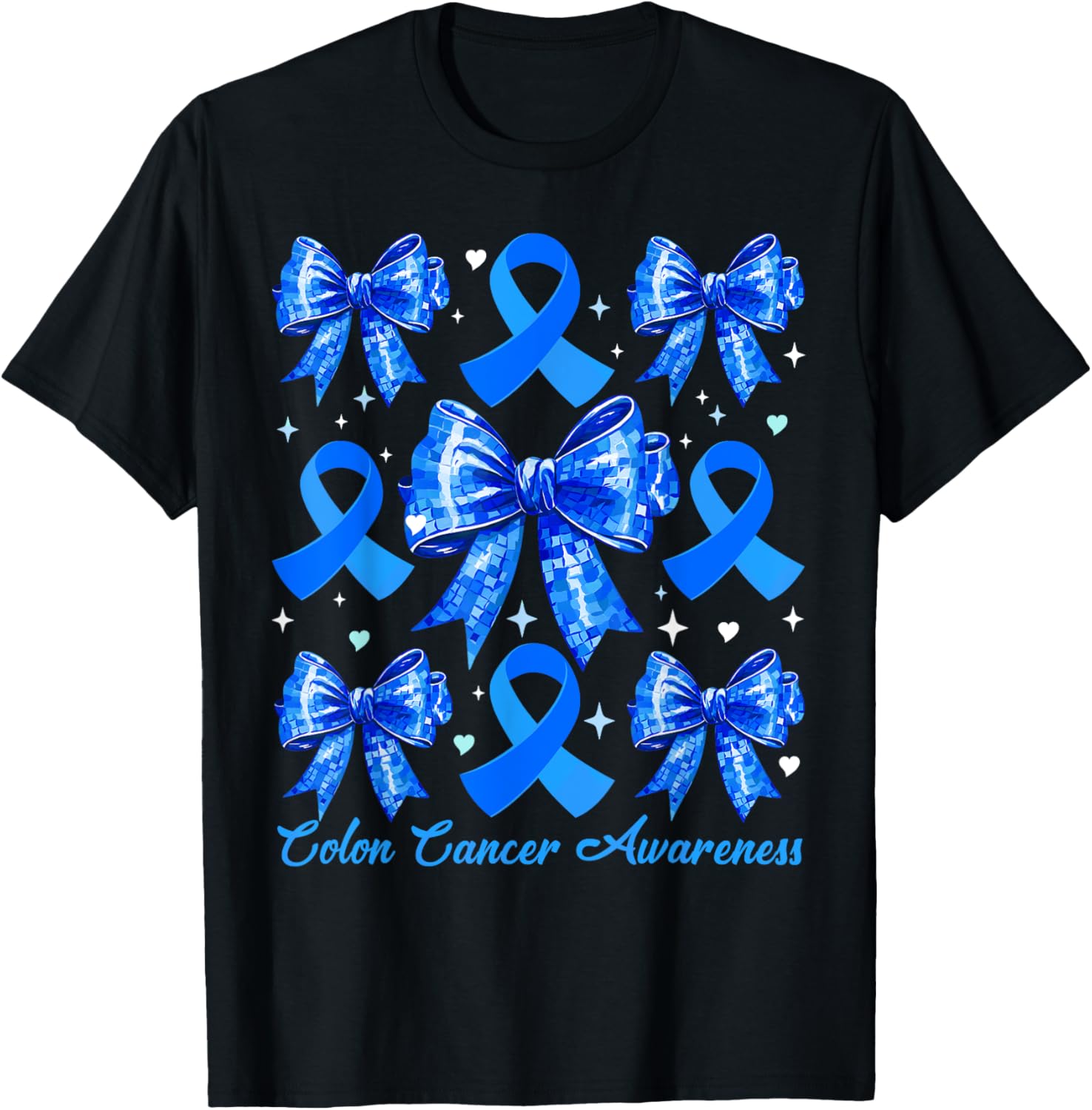 Retro Coquette Blue Ribbon T-Shirt for Women's Colon Cancer Awareness - 5