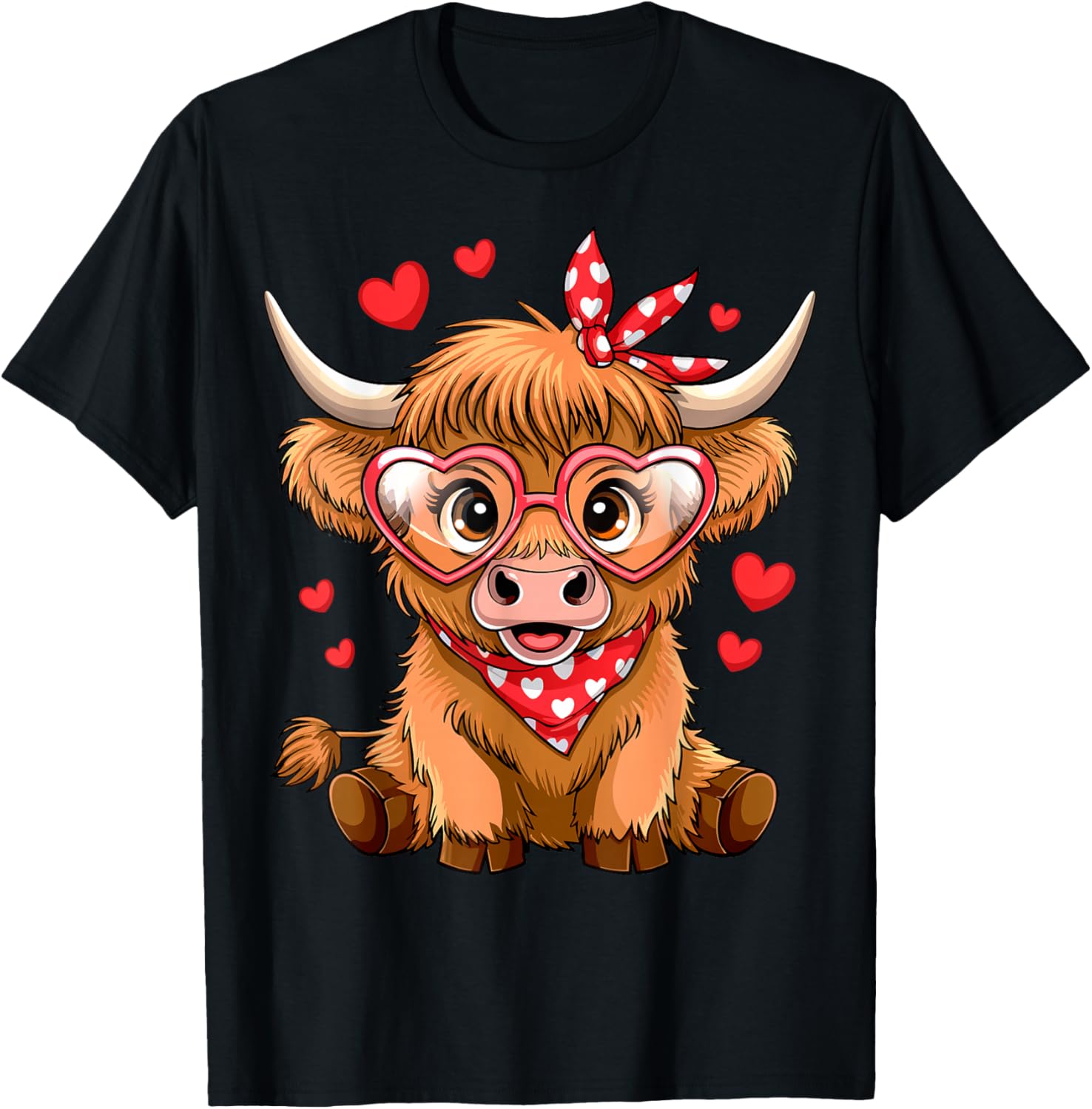 Funny Highland Cow Valentine's Day T-Shirt with Heart Design for Women - 3