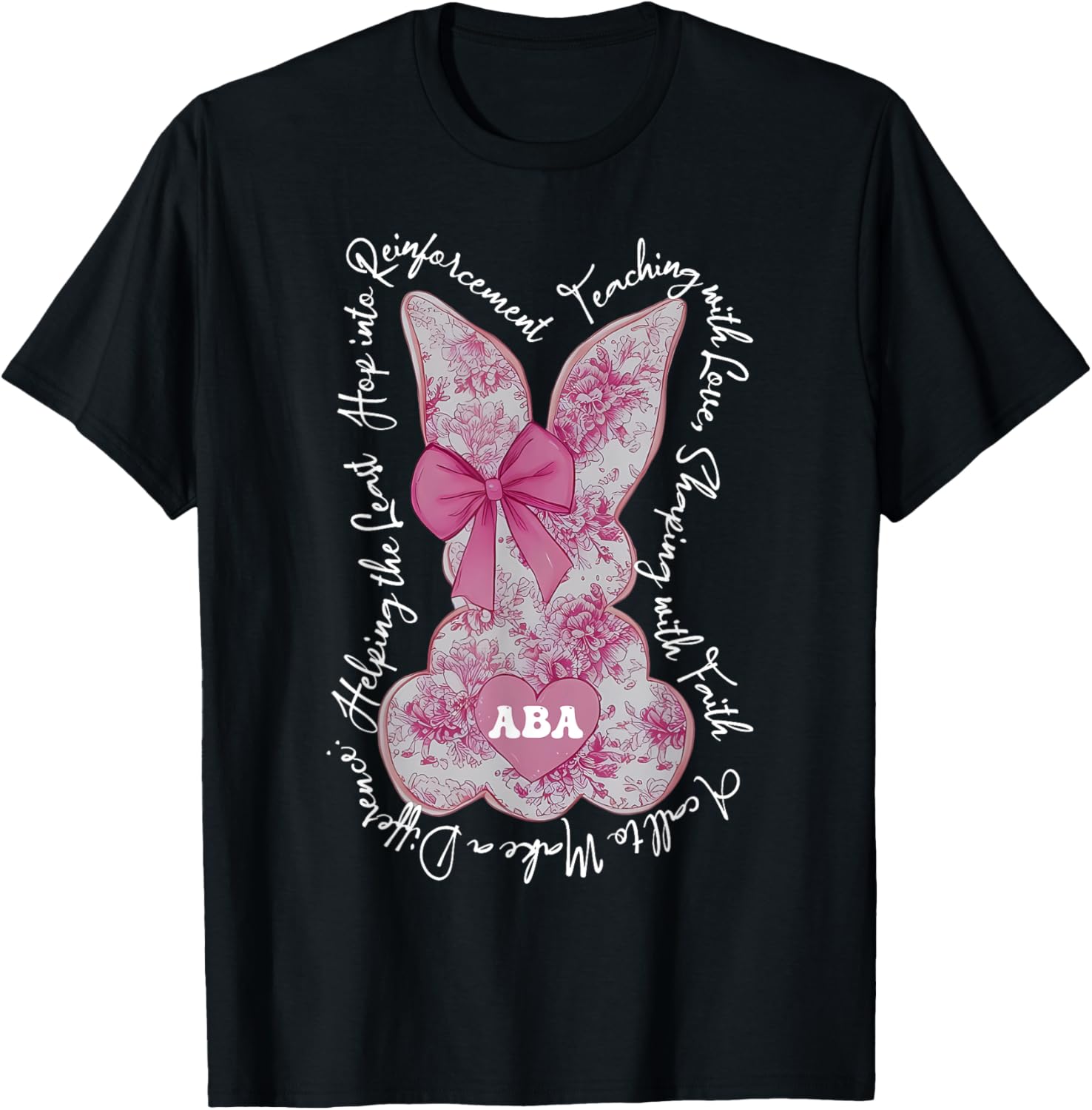 Coquette Pink Floral Bunny Easter T-Shirt for ABA Therapists and RBTs - 13