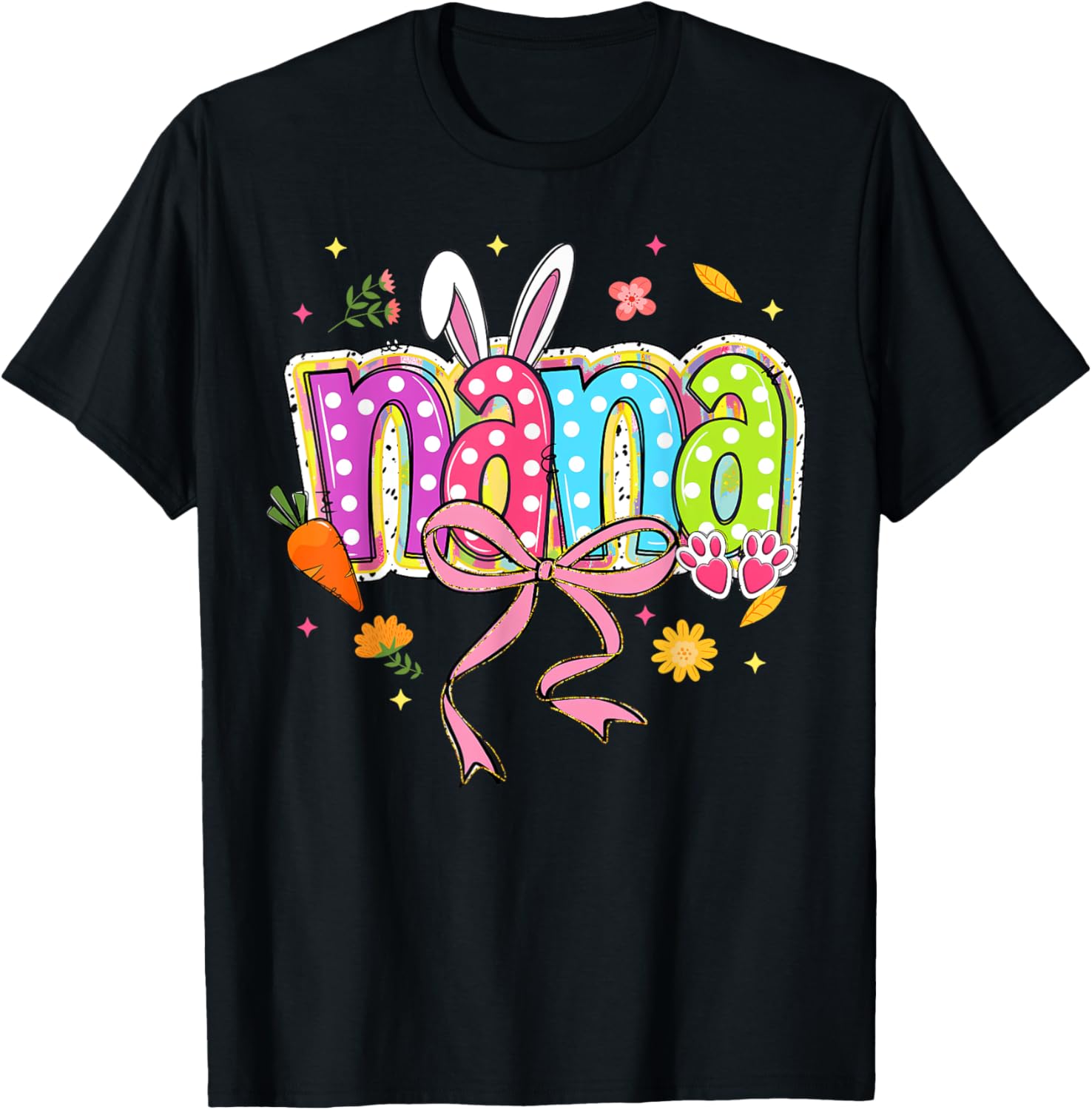 Coquette Bow Nana Bunny Easter T-Shirt for Grandma with Boho Florals - 4
