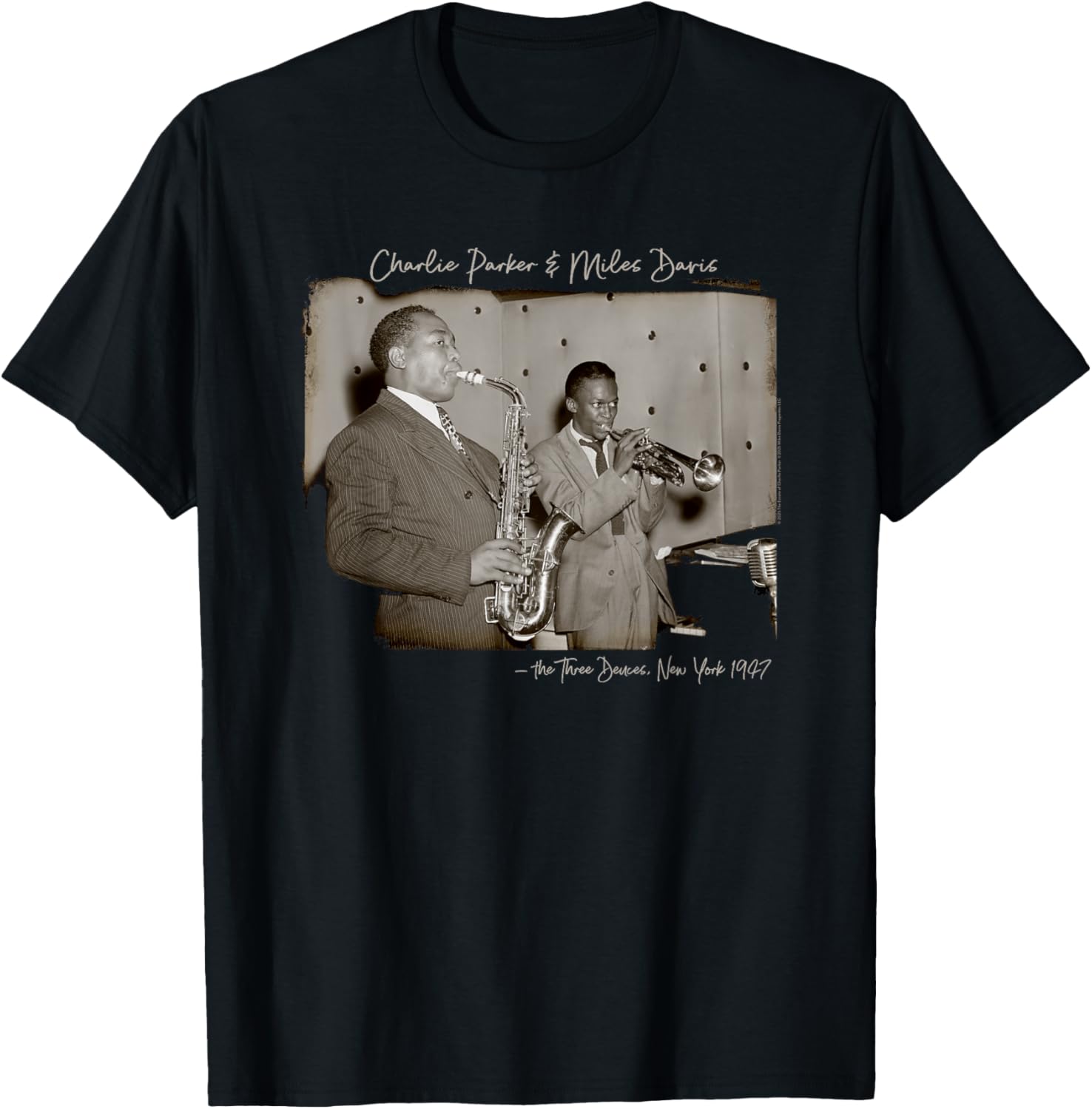 Charlie Parker Miles Davis Vintage 1947 T-Shirt Music Legend Apparel - 1