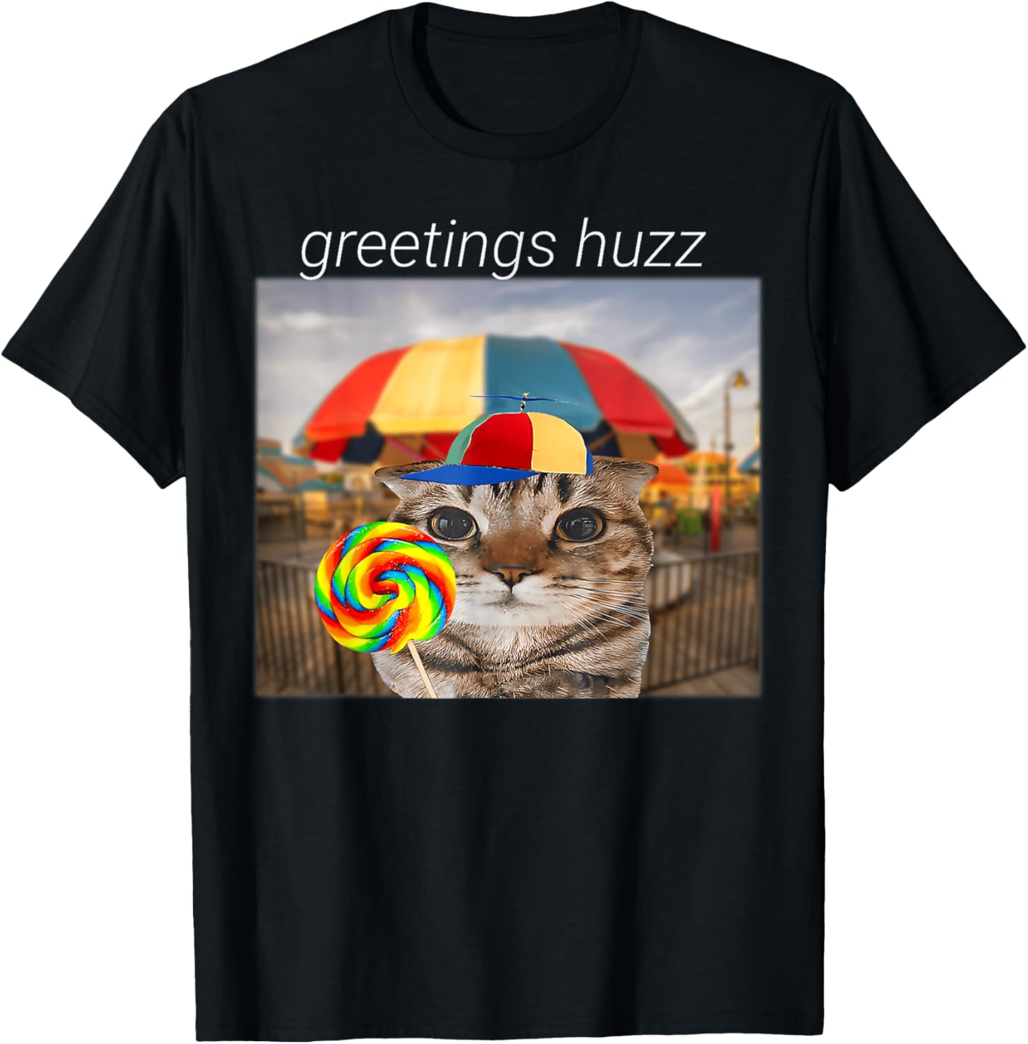 Funny Cat Huzz Meme T-Shirt for Men and Women - Cute Lollipop Design - 1