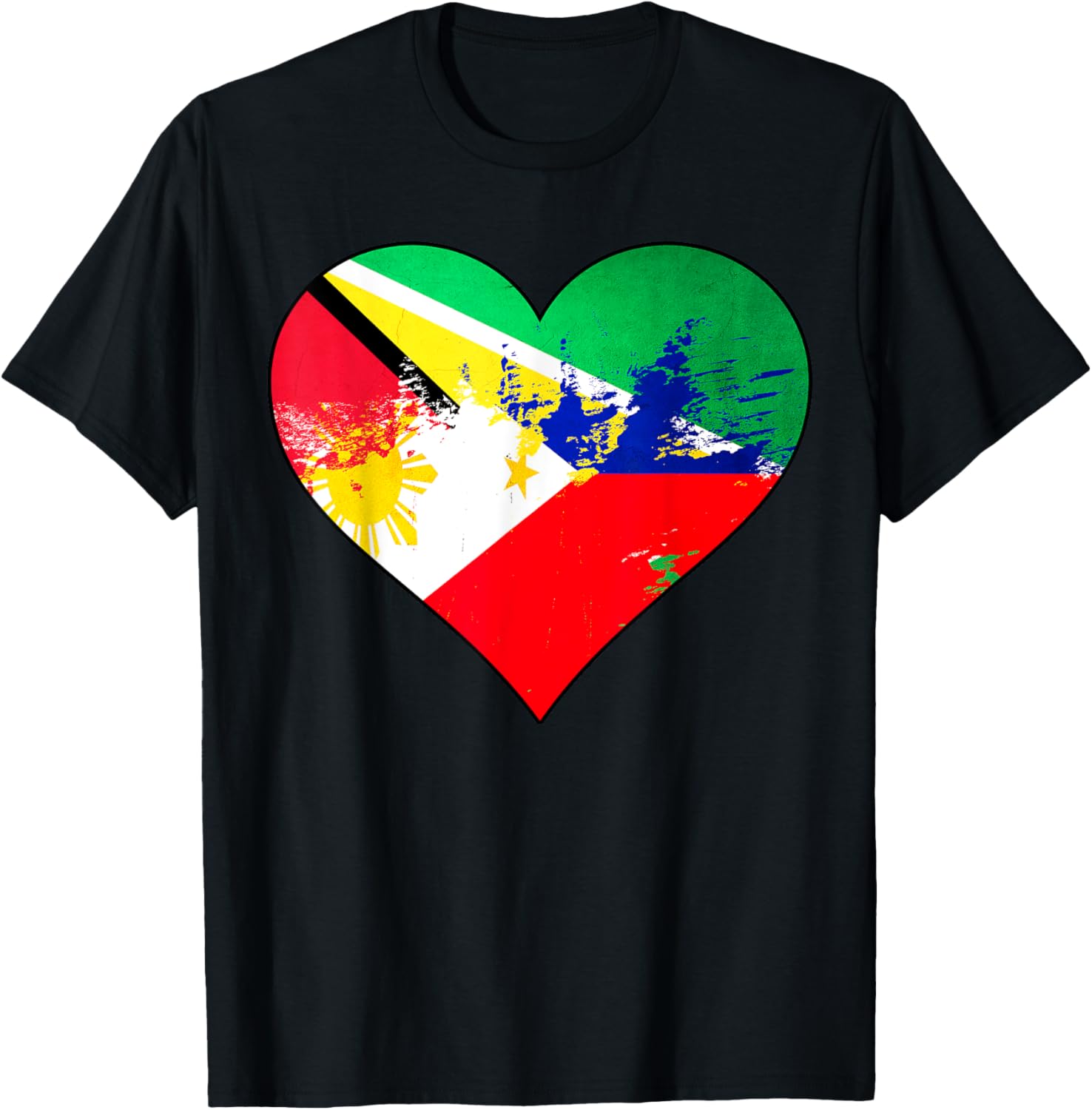 Guyanese and Filipino Heart Heritage Flag T-Shirt for Pride and Comfort - 11