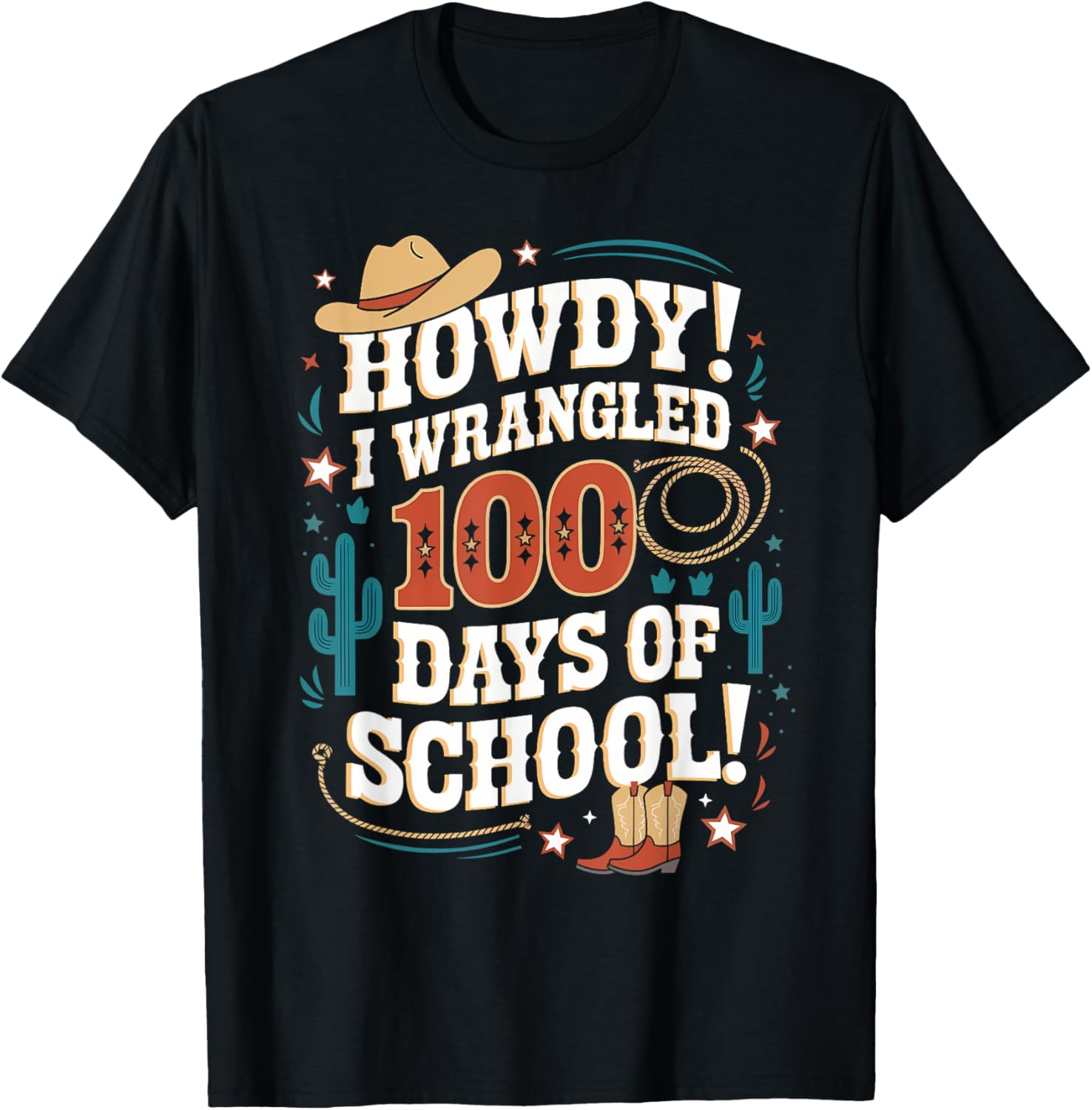 Howdy I Wrangled 100 Days of School Cowboy T-Shirt for Western Lovers - 2