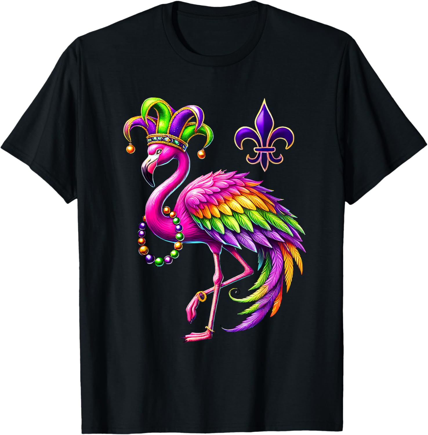 Jester Pink Flamingo Mardi Gras T-Shirt Fun Carnival Animal Shirt - 9