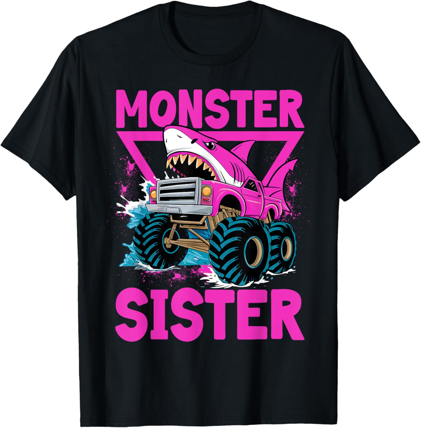 Pink Shark Monster Truck T-Shirt for Girls - Fun Sister Jam Shirt - 11