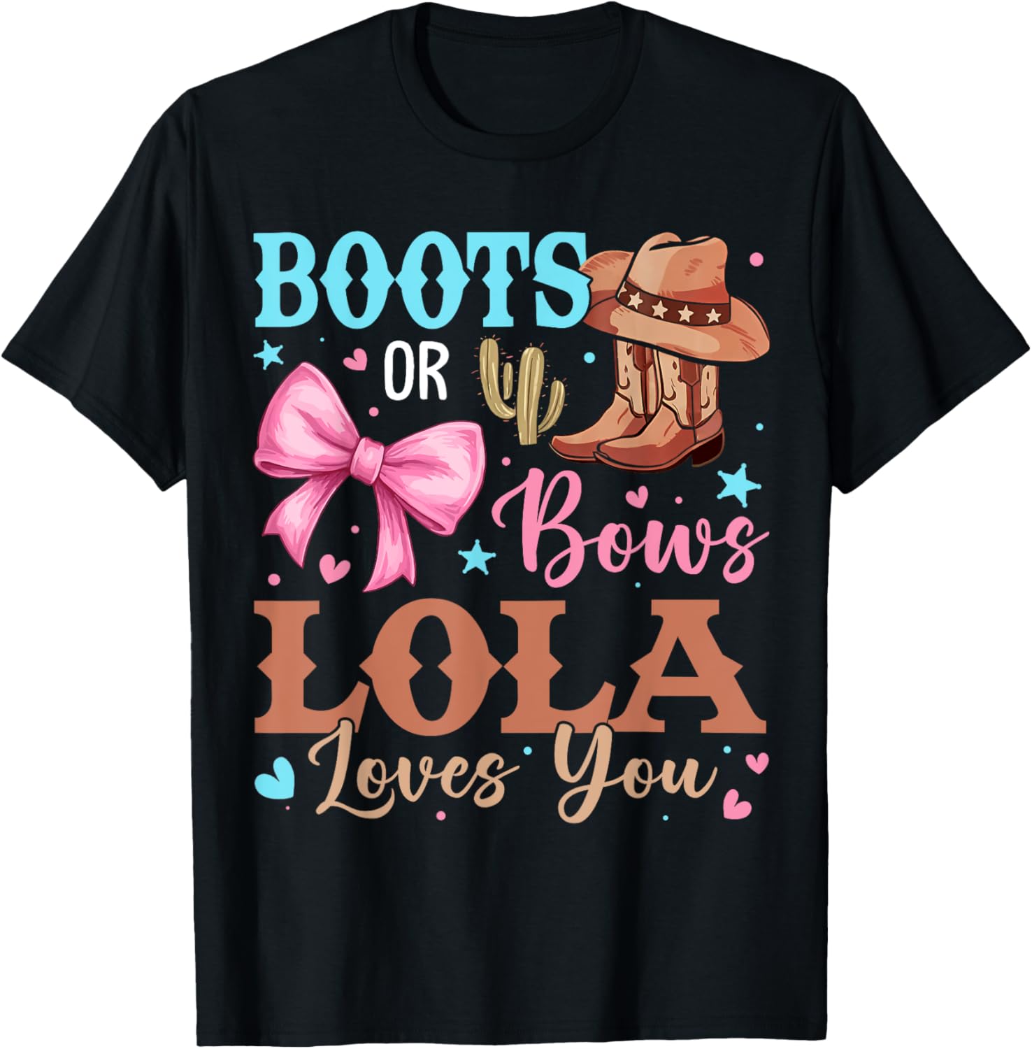 Boots or Bows Gender Reveal T-Shirt for Fun Celebrations by Lola Loves You - 12