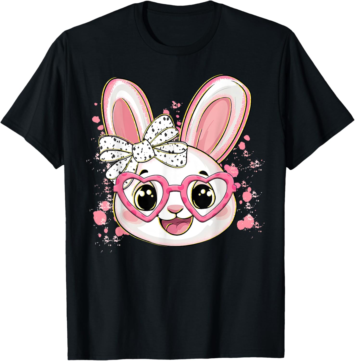 Happy Easter Bow Bunny Glasses T-Shirt for Women and Girls - 5