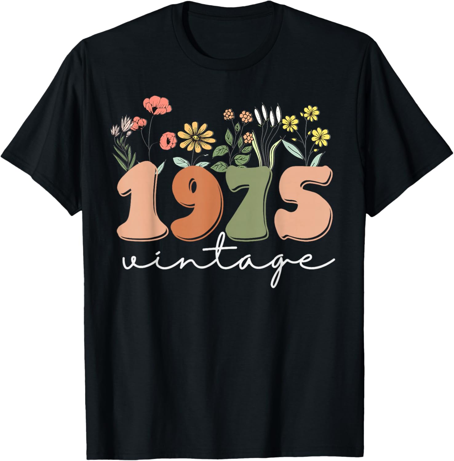 Vintage 1975 50th Birthday Wildflower T-Shirt for Women - 9
