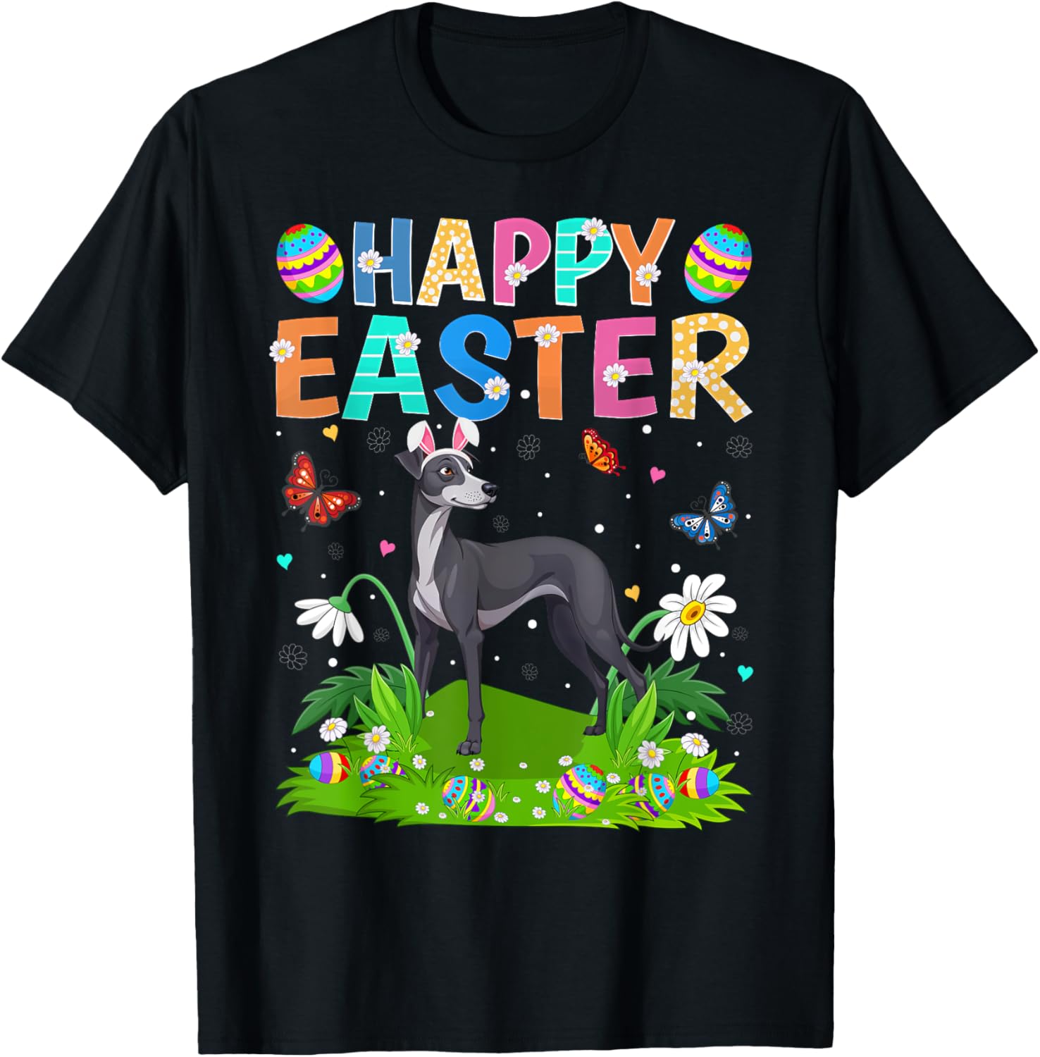 Greyhound Easter Egg Hunt T-Shirt with Bunny Ears for Dog Lovers - 23