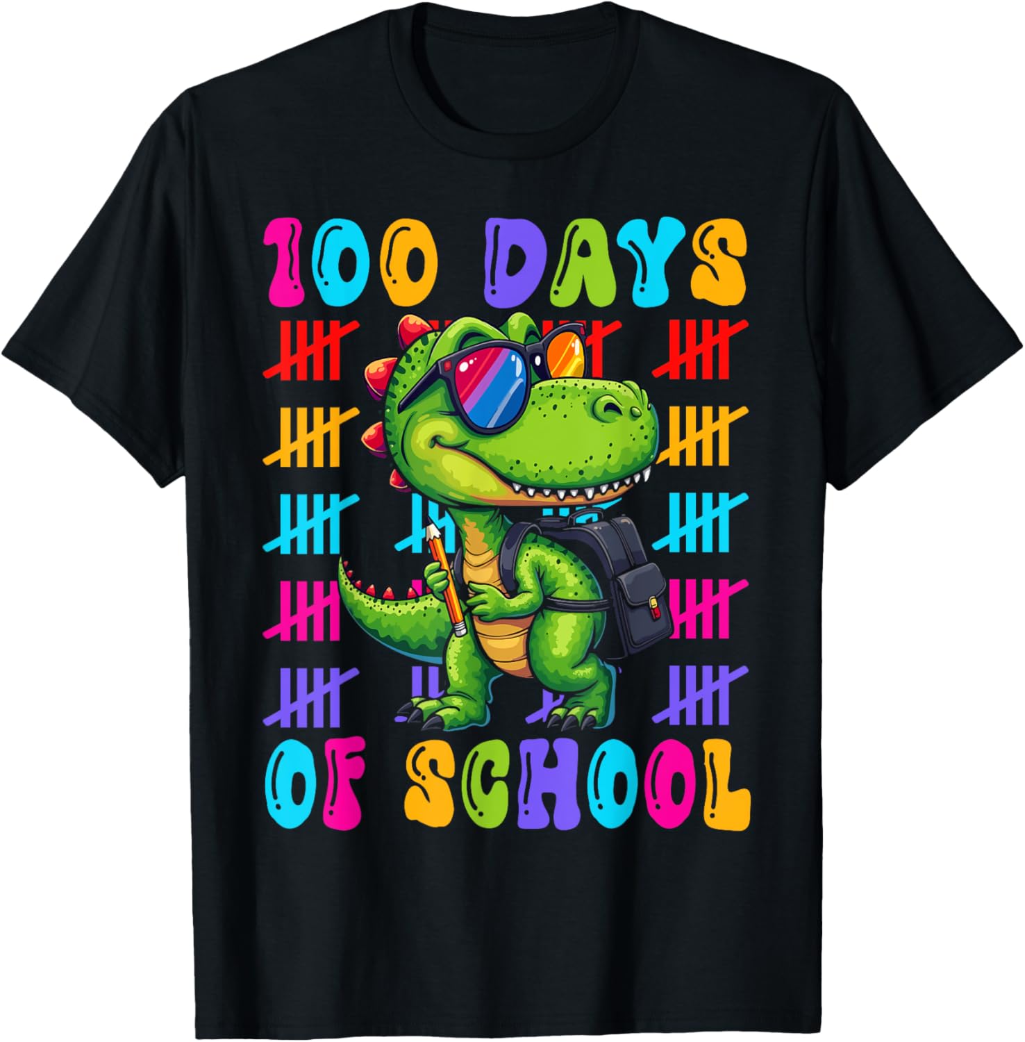 100 Days of School Dinosaur Kids T-Shirt for 100th Day Celebration - 1