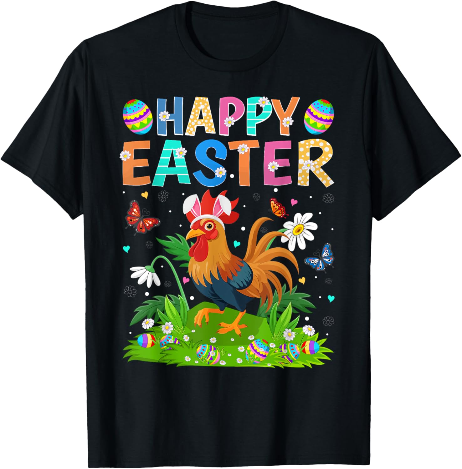 Rooster Happy Easter Egg Hunt Bunny Ear T-Shirt for Easter Sunday Fun - 9