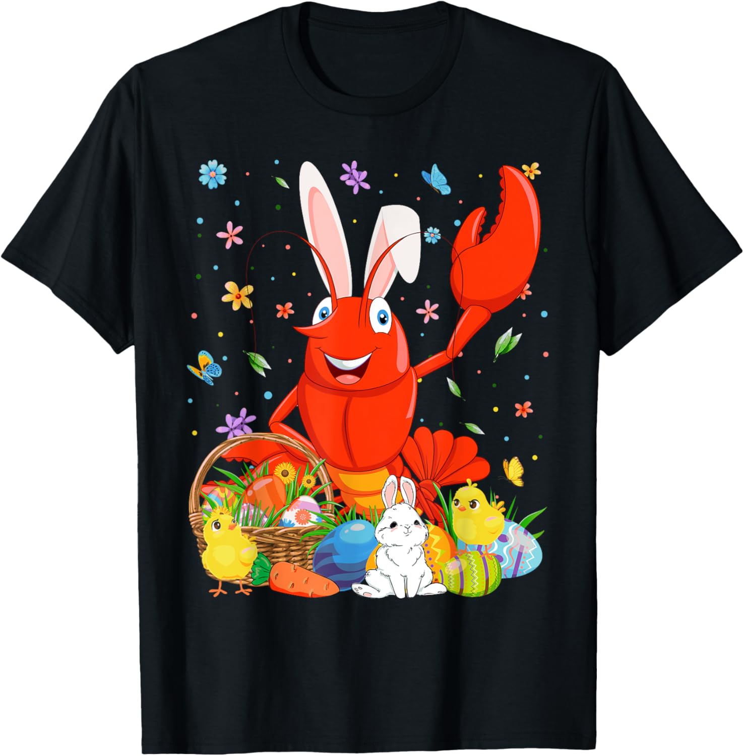 Cute Crawfish Bunny Ears Easter Eggs Basket T-Shirt for Happy Easter Day - 13