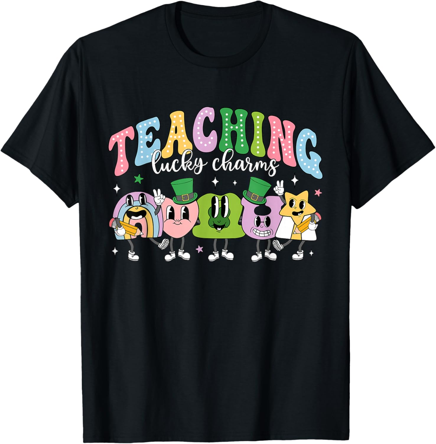 Funny Retro St Patricks Day T-Shirt for Teachers with Lucky Charms Design - 24
