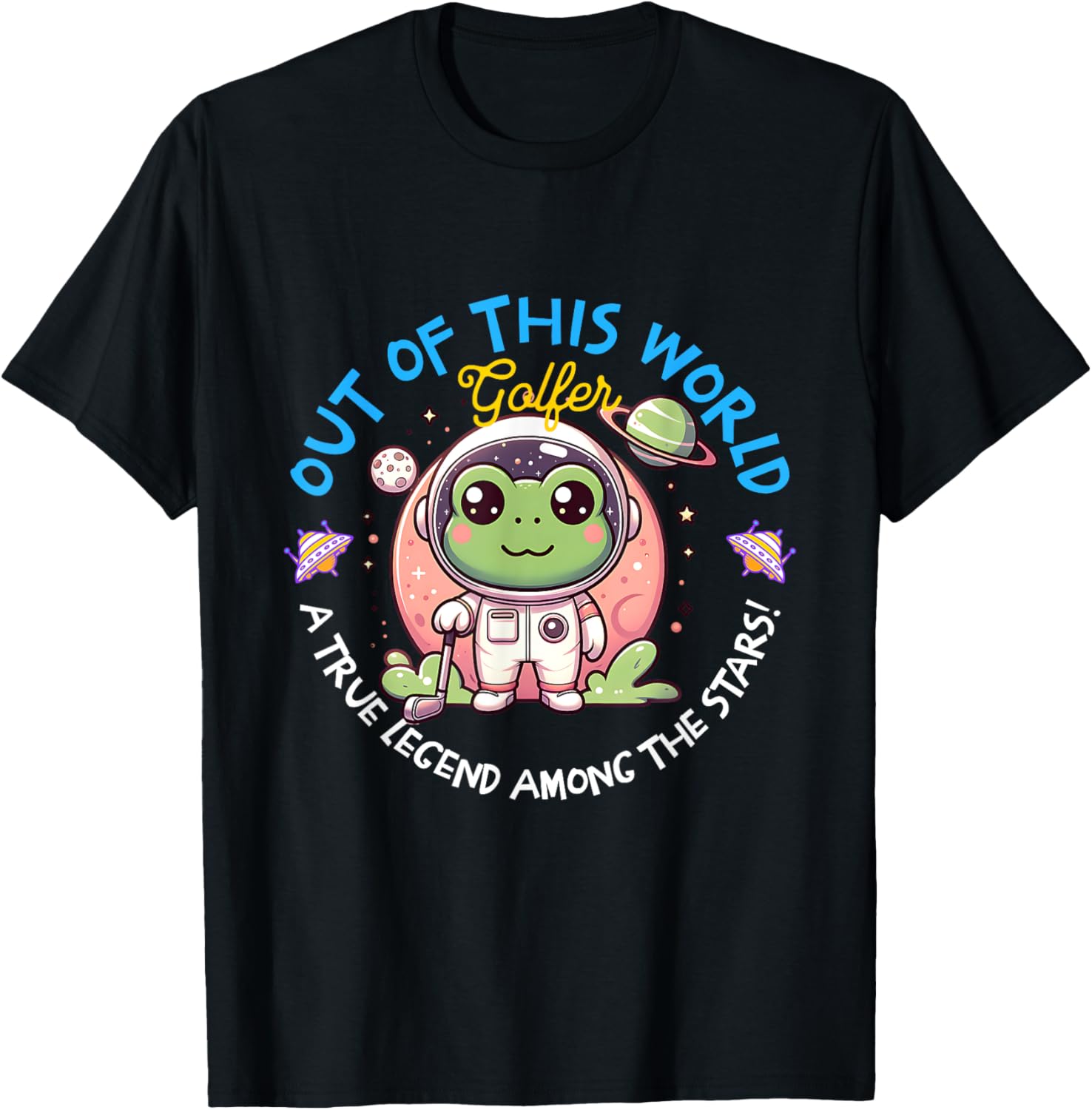 Out Of This World Golfer Frog Astronaut T-Shirt for Fun Golf Lovers - 4