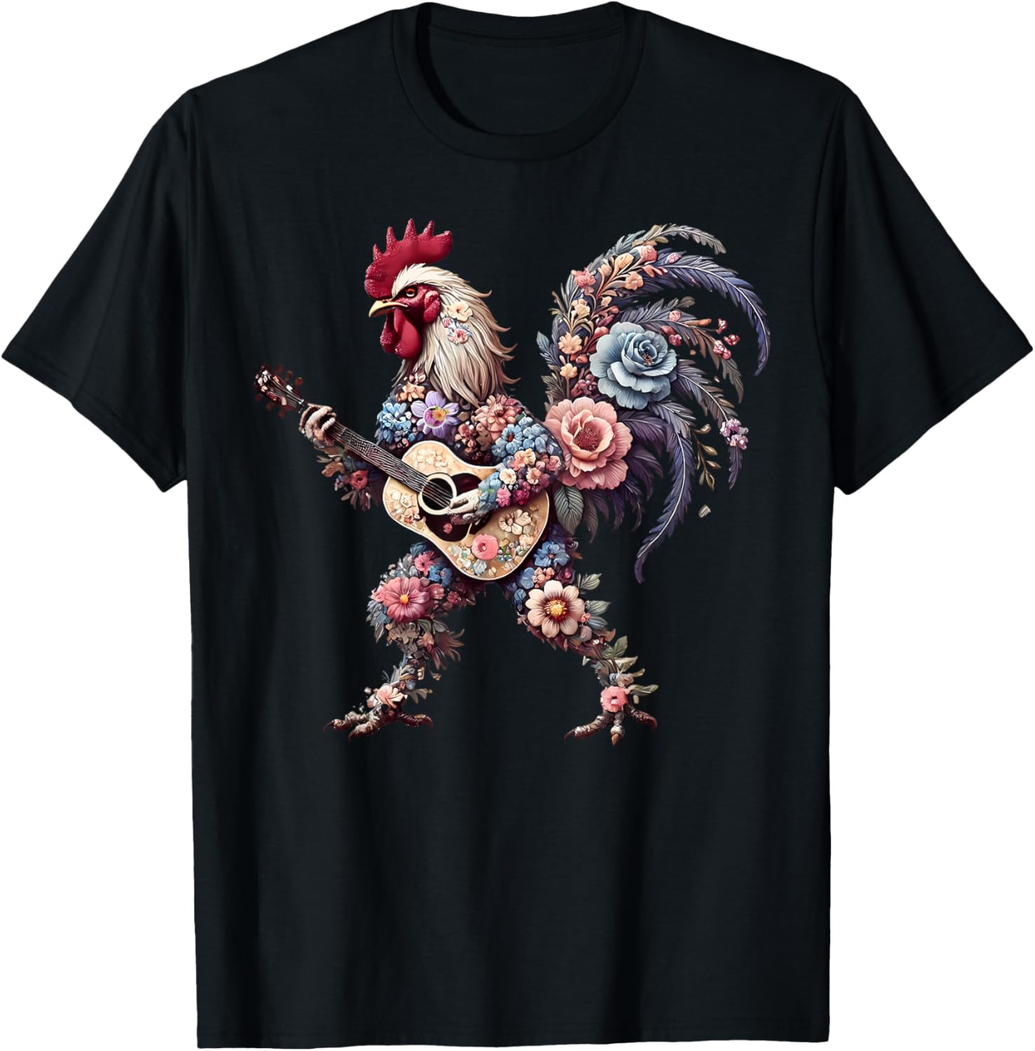 Funny Floral Rooster Guitarist T-Shirt Perfect for Music Lovers - 20