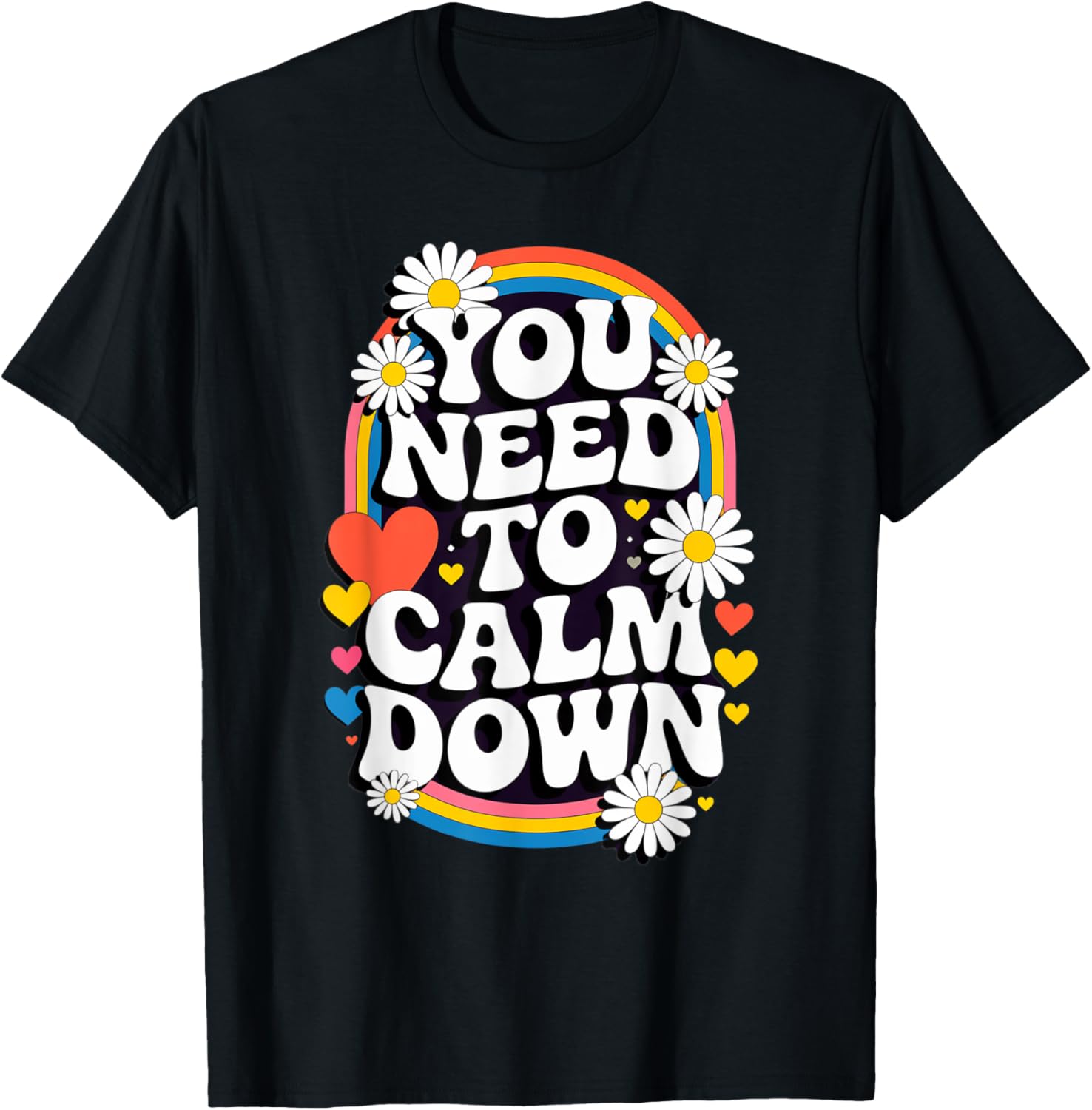 Groovy Rainbow Daisy T-Shirt for Calm Vibes and Fun Gifts - 3