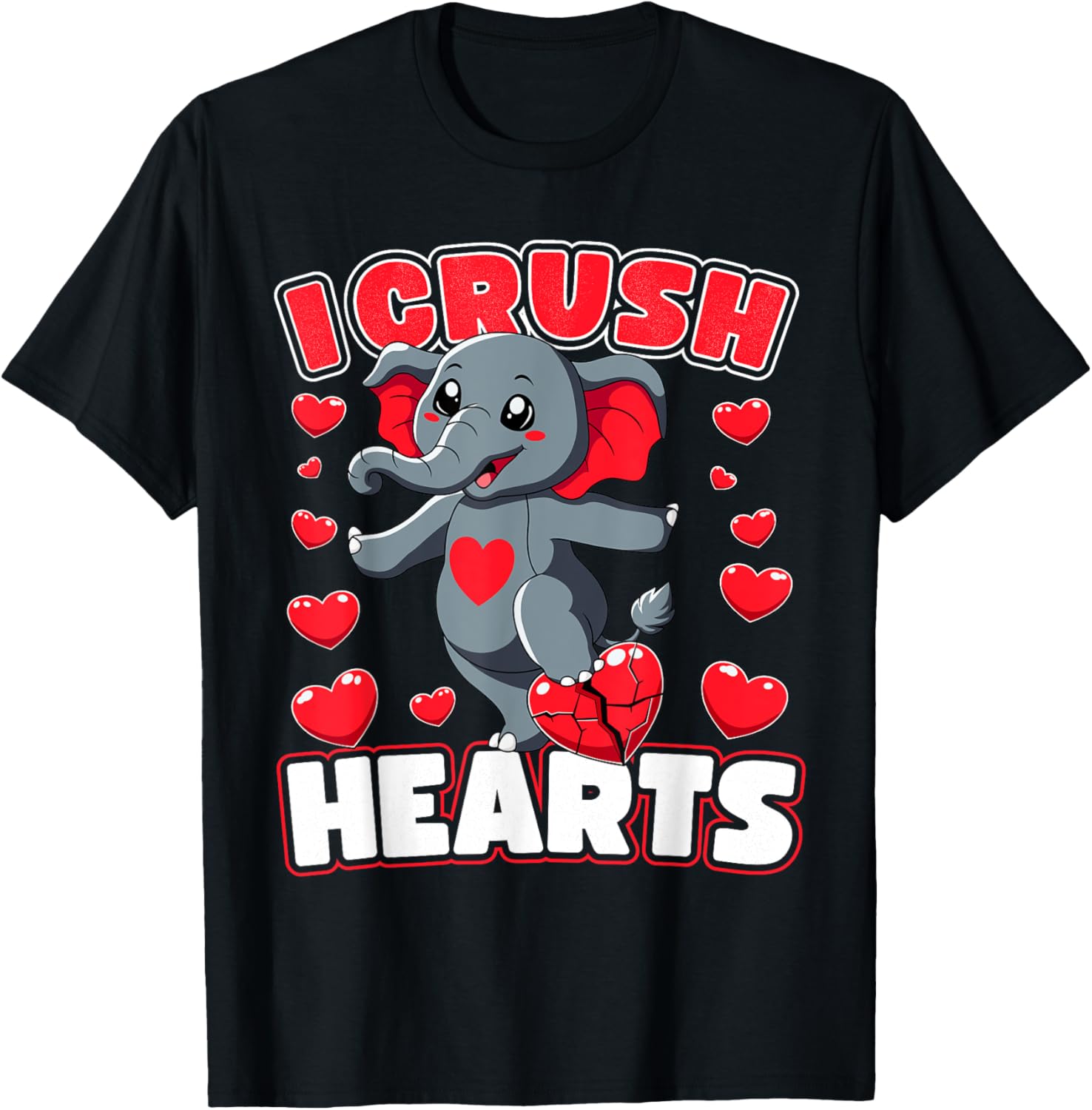 I Crush Hearts Elephant Valentine's Day T-Shirt for Boys and Toddlers - 12