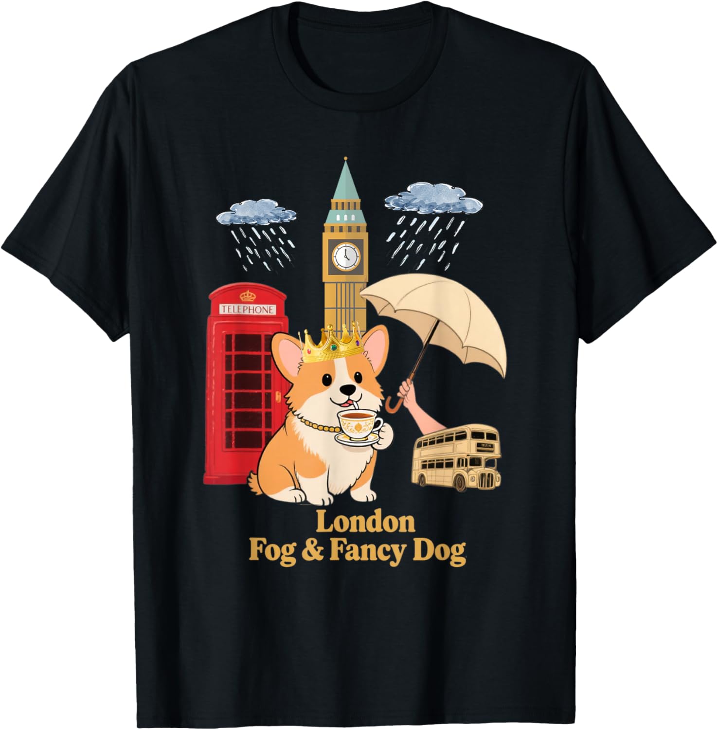 London Corgi Royalty Funny England Souvenir T-Shirt for Dog Lovers - 1