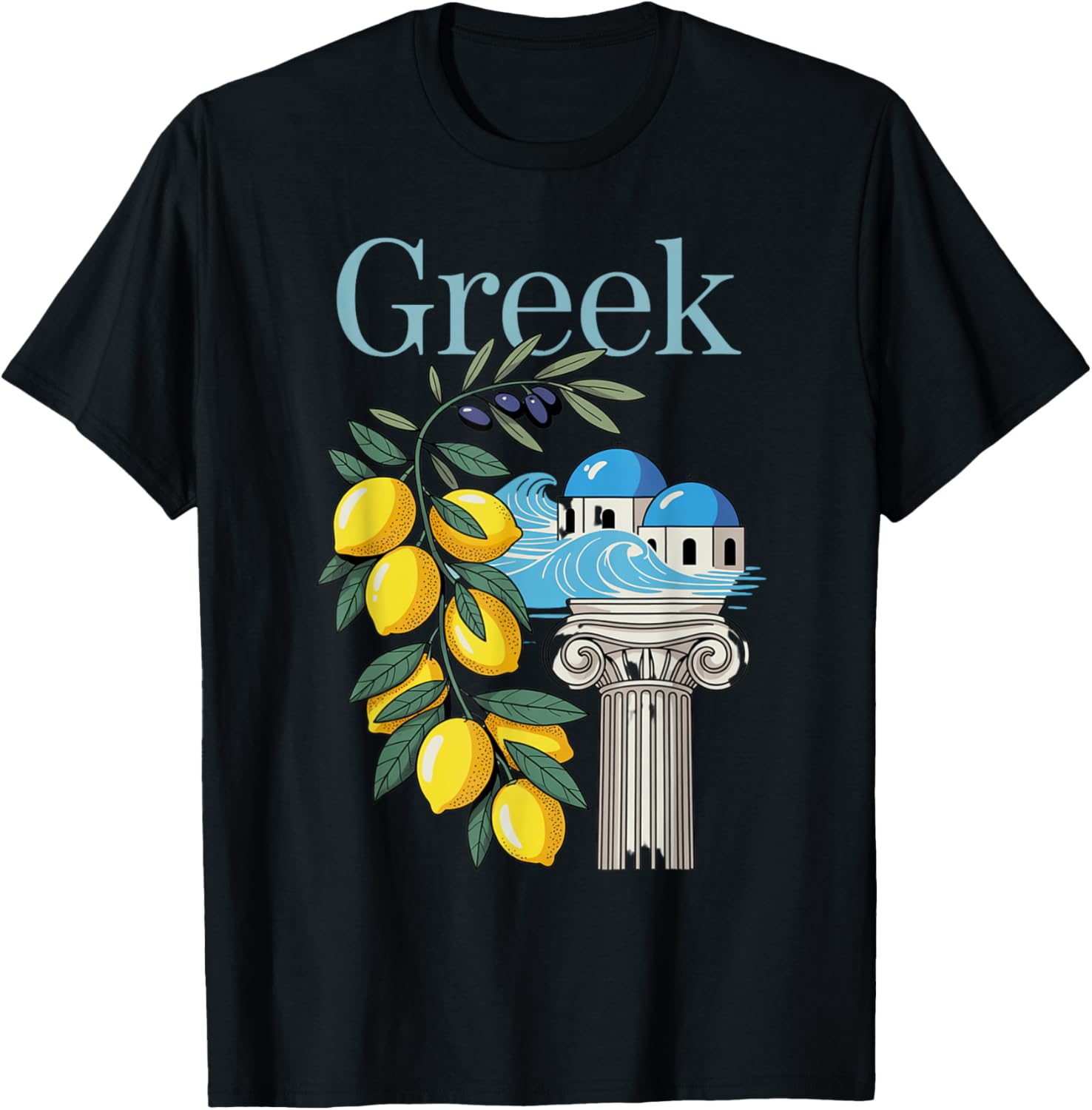 Greek Culture T-Shirt Featuring Lemons and Iconic Architecture Souvenir - 13