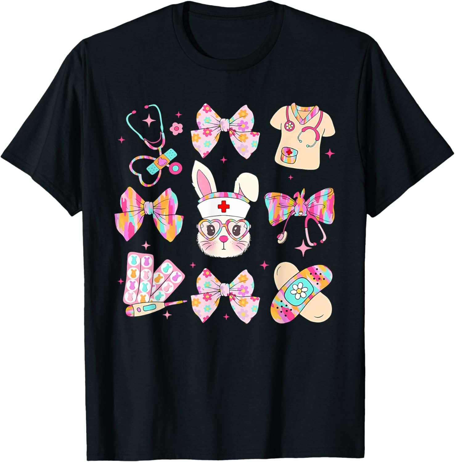 Easter Bunny T-Shirt for Nurses with Coquette Bow - Happy Easter Style - 13