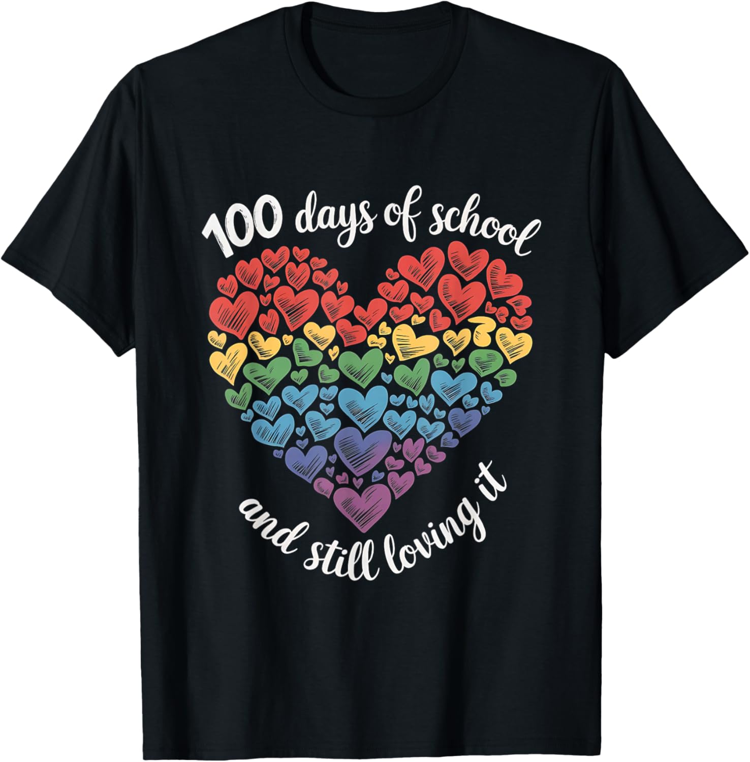 100th Day of School Rainbow Hearts T-Shirt for Kids and Teachers - 15