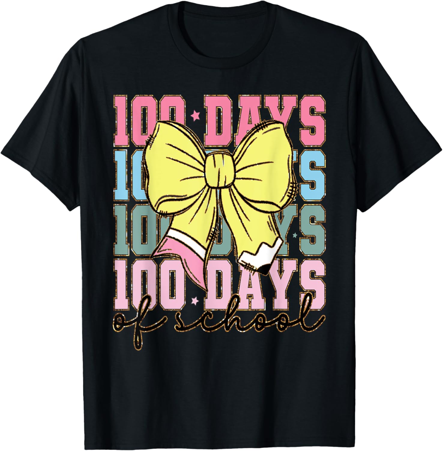 Cute 100 Days of School Coquette Bow T-Shirt for Girls - 15
