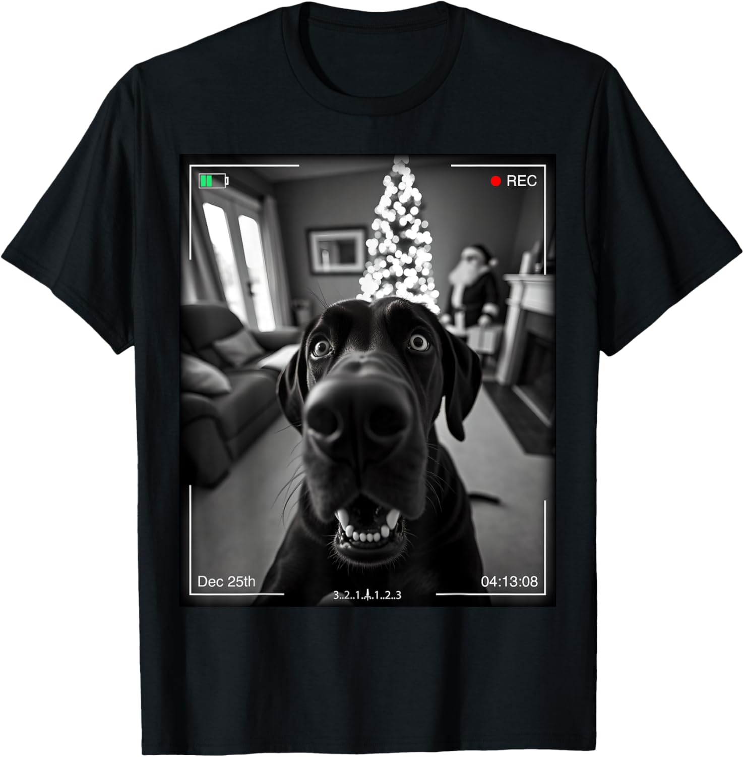 Great Dane Catches Santa on Camera Christmas T-Shirt for Dog Lovers - 2