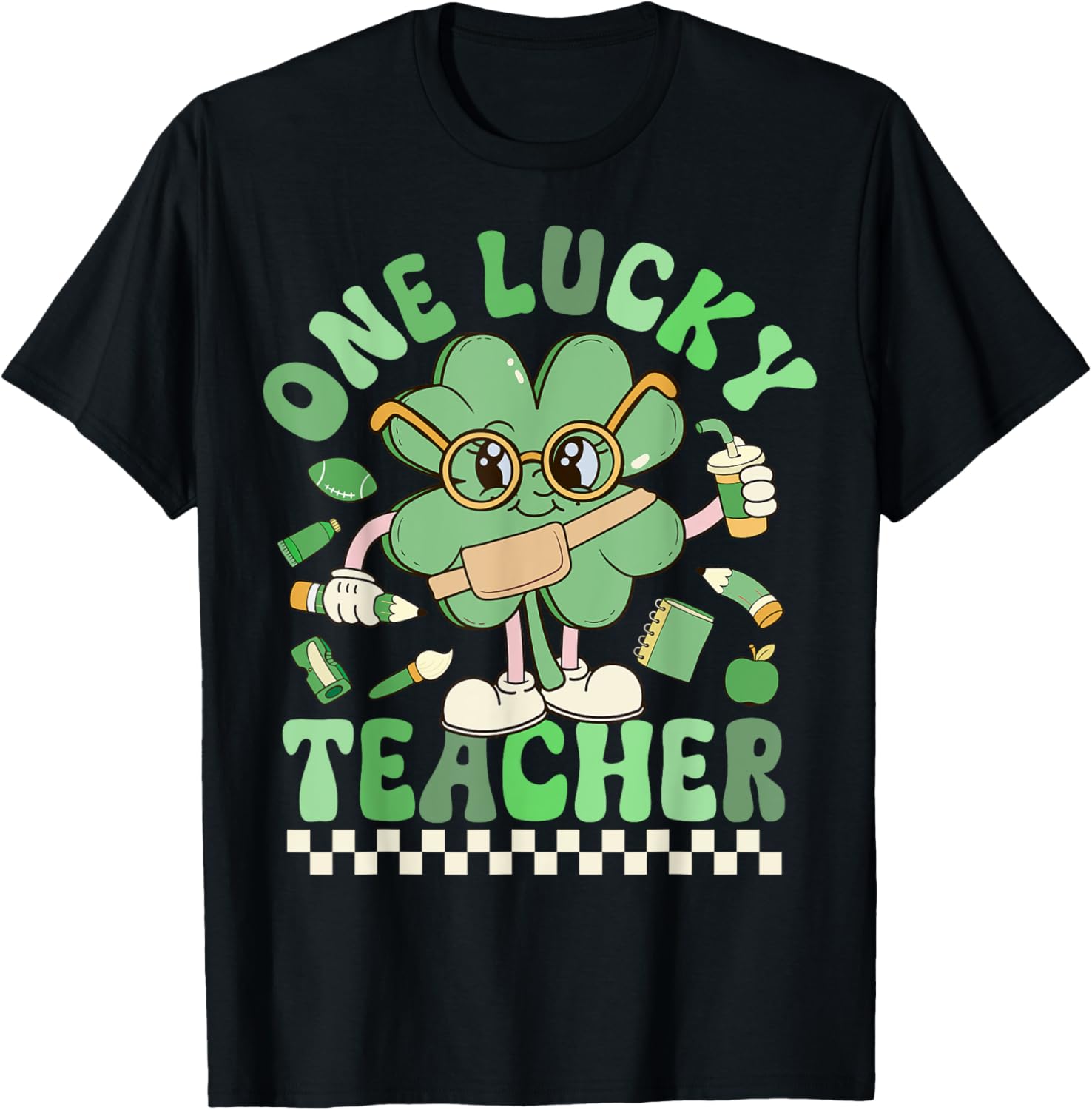 One Lucky Teacher Groovy Shamrock St Patricks Day T-Shirt for Fun Celebrations - 1