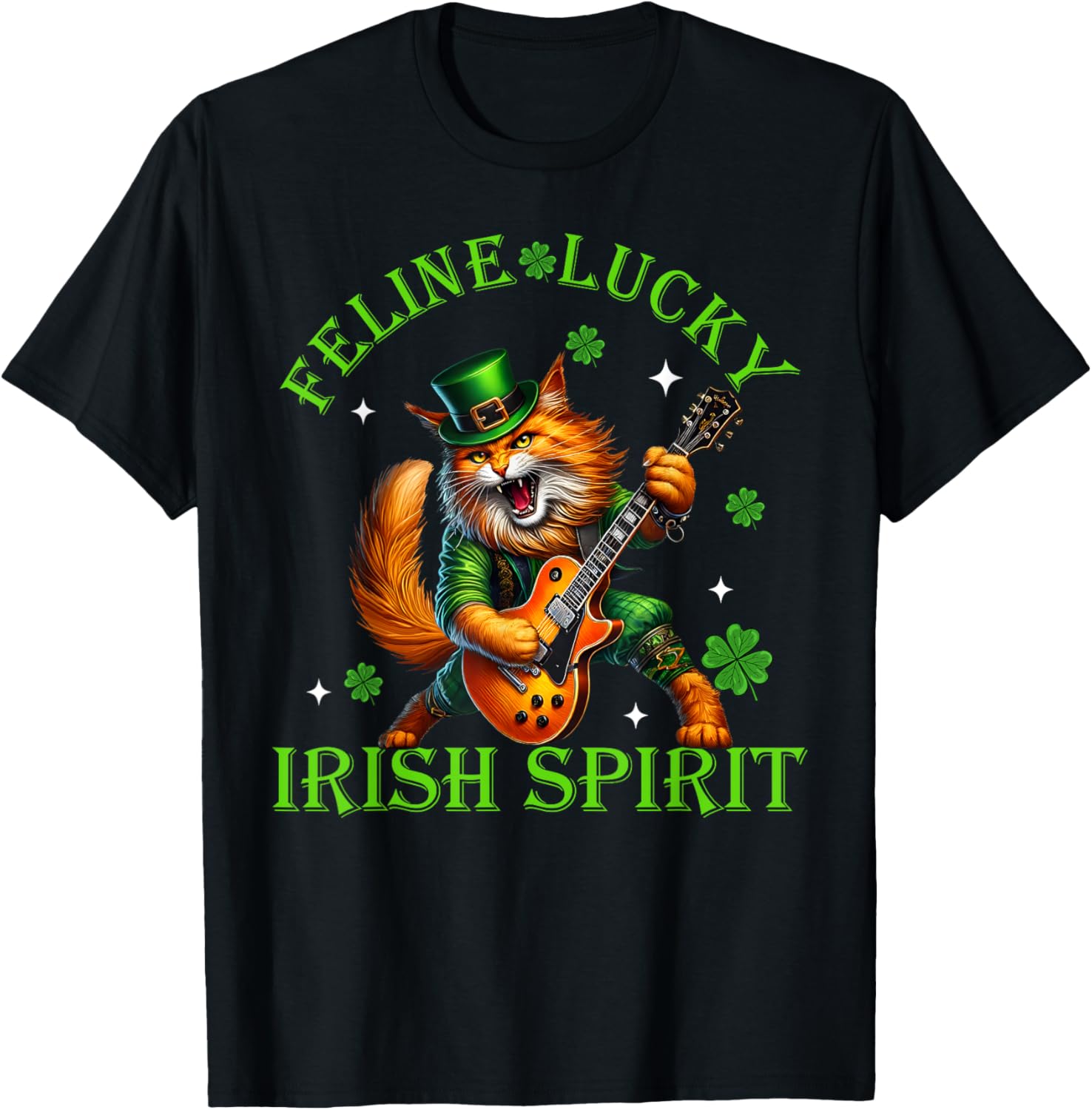 Feline Lucky St. Patrick's Day Cat Rocker T-Shirt for Men, Women, Kids - 17