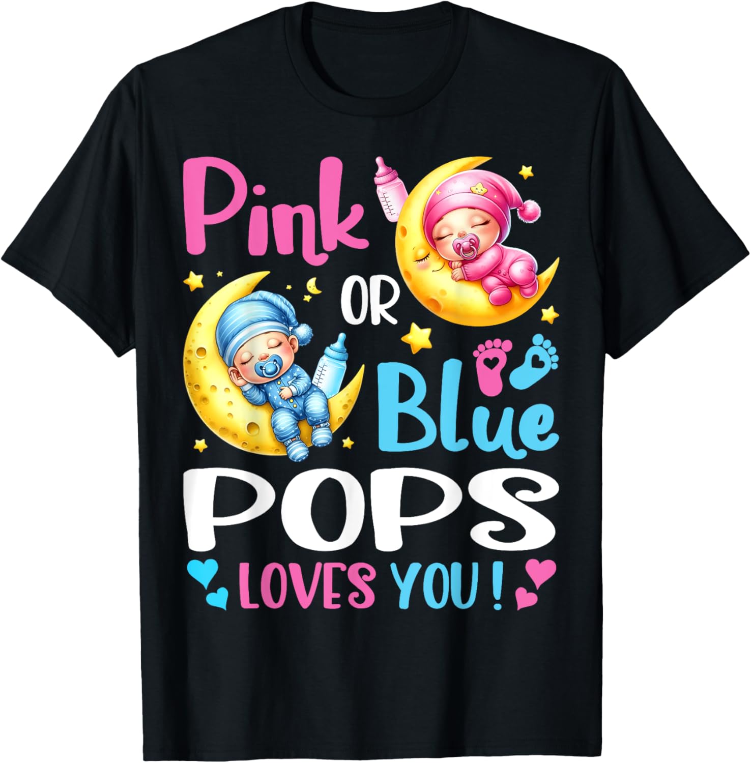 Gender Reveal T-Shirt for Kids in Pink or Blue with Pops Loves You Design - 5