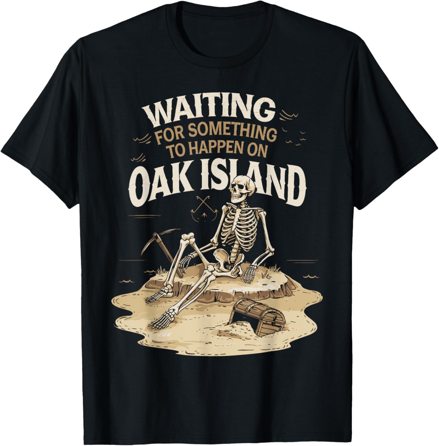 Funny Skeleton T-Shirt Waiting for Adventure on Oak Island - Unique Apparel - 5