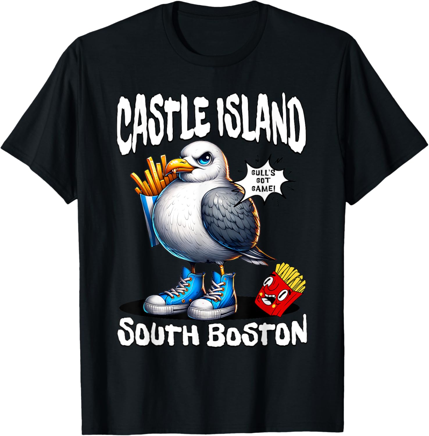 Funny Castle Island Seagull French Fries T-Shirt for Food Lovers - 6