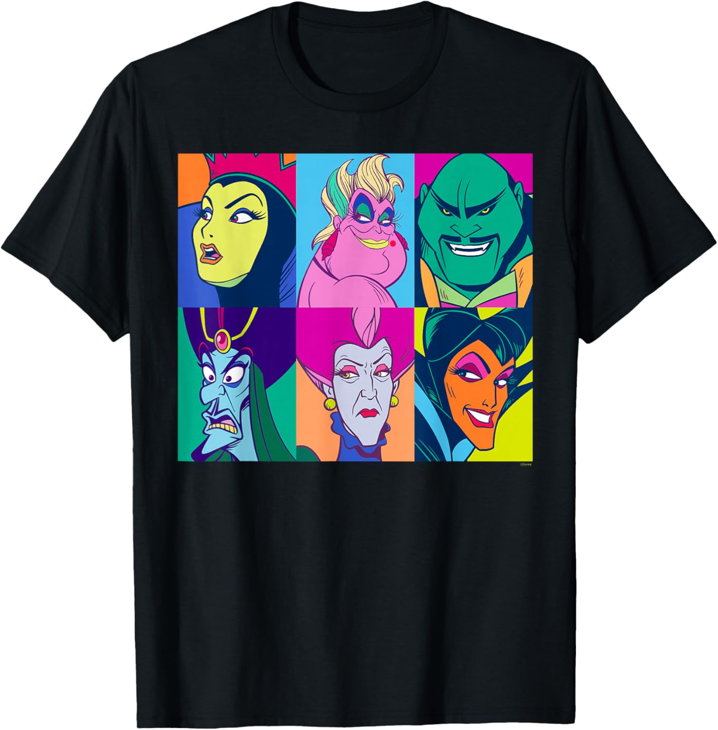 Disney Villains Retro Color Grid T-Shirt for Fans of Classic Characters - 16