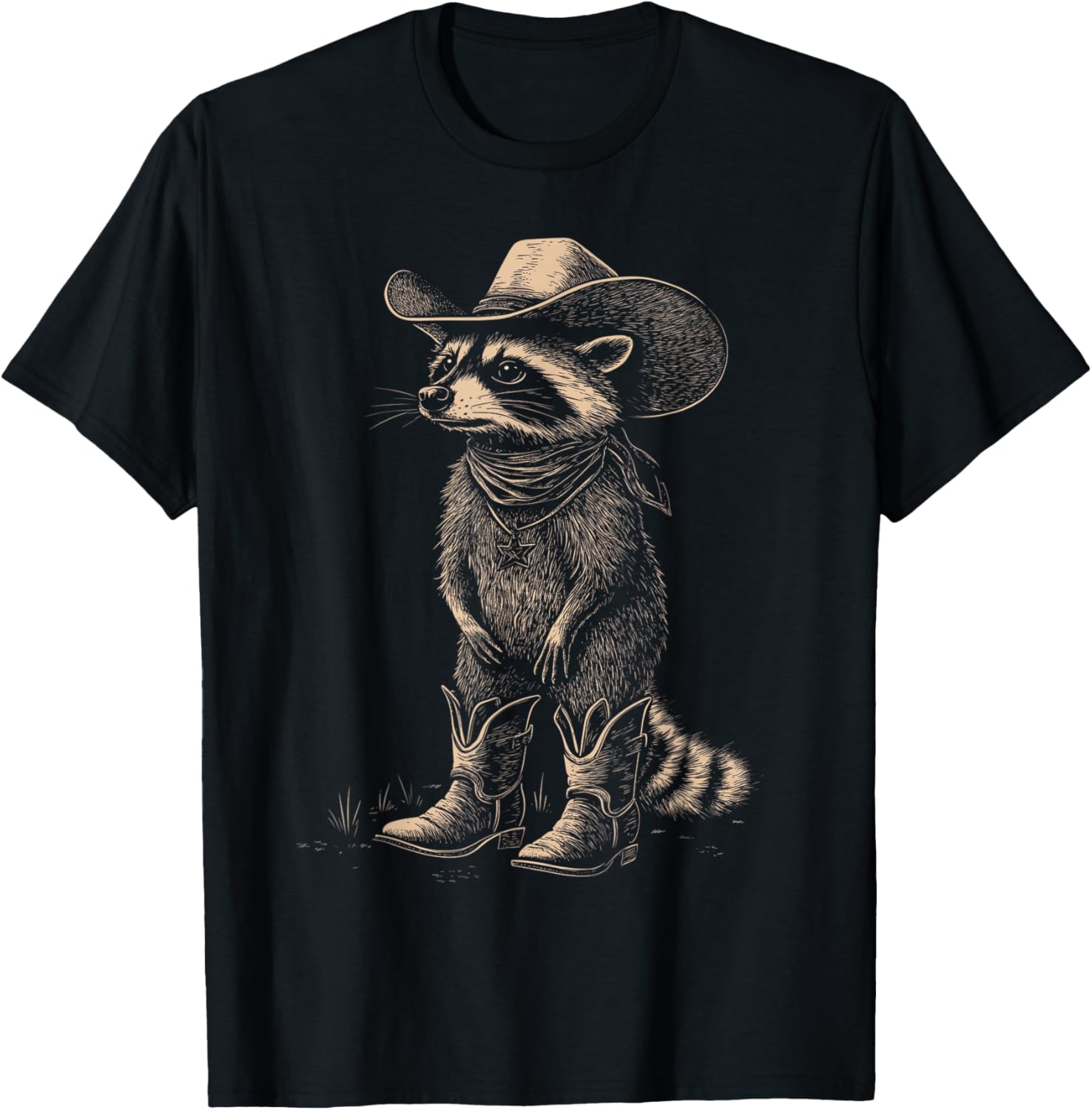 Funny Raccoon in Cowboy Hat T-Shirt for Western Style Lovers - 1