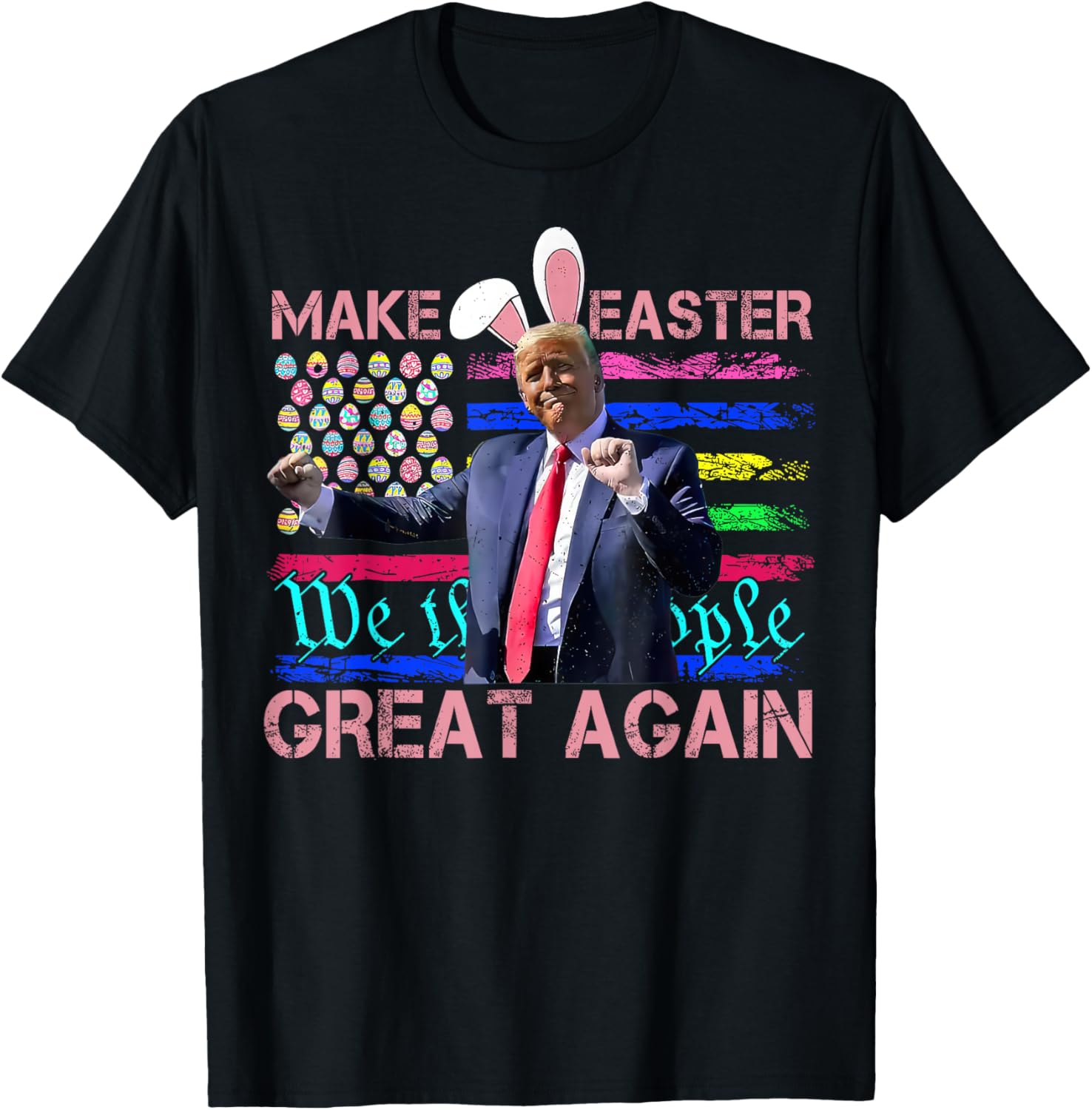 Funny Trump Dancing Easter T-Shirt with USA Flag for Holiday Fun - 13