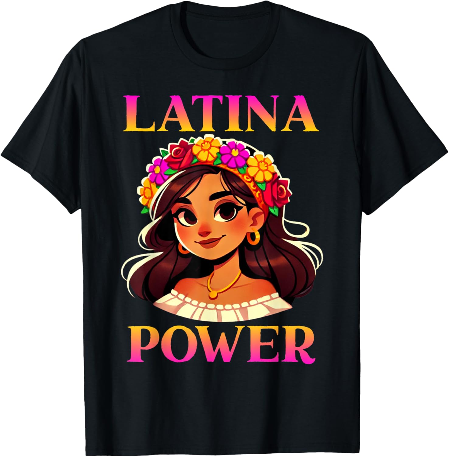 Latina Power Floral Headband T-Shirt for Proud Mexican Women - 2