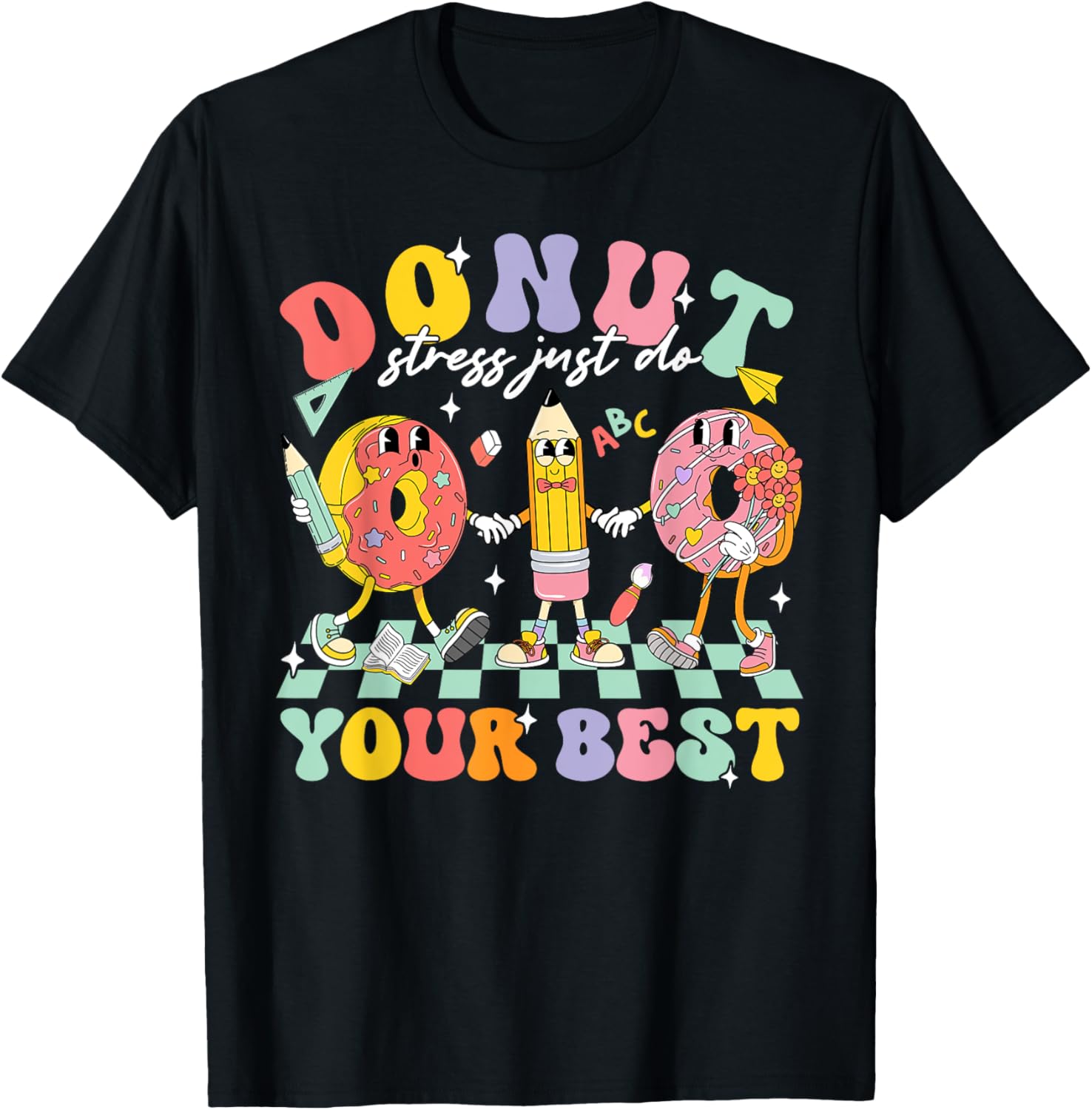 Groovy Donut Stress Test Day T-Shirt for Kids and Teachers Fun Style - 2